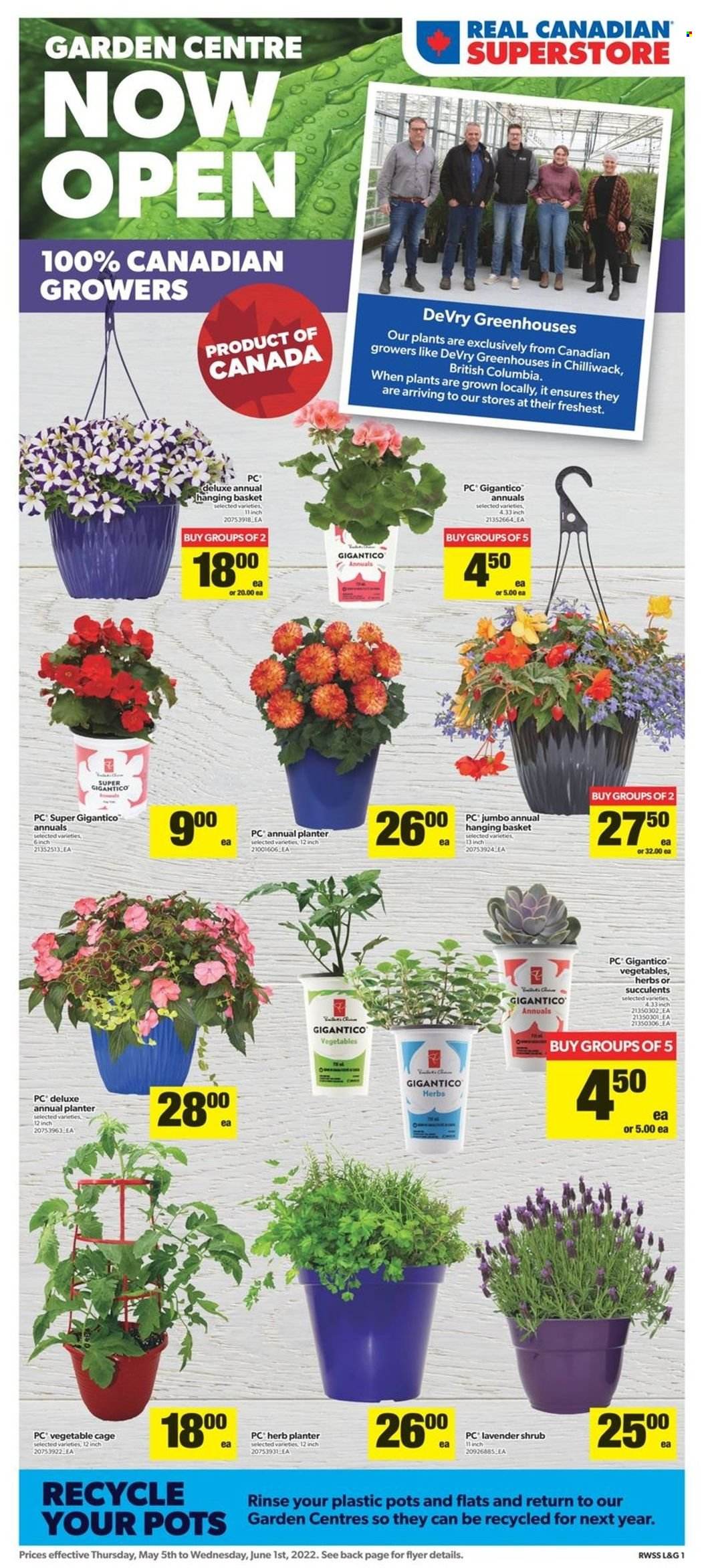Real Canadian Superstore Flyer - May 05, 2022 - June 01, 2022 - Sales products - herbs, basket, pot, cage, plant, succulent. Page 1.