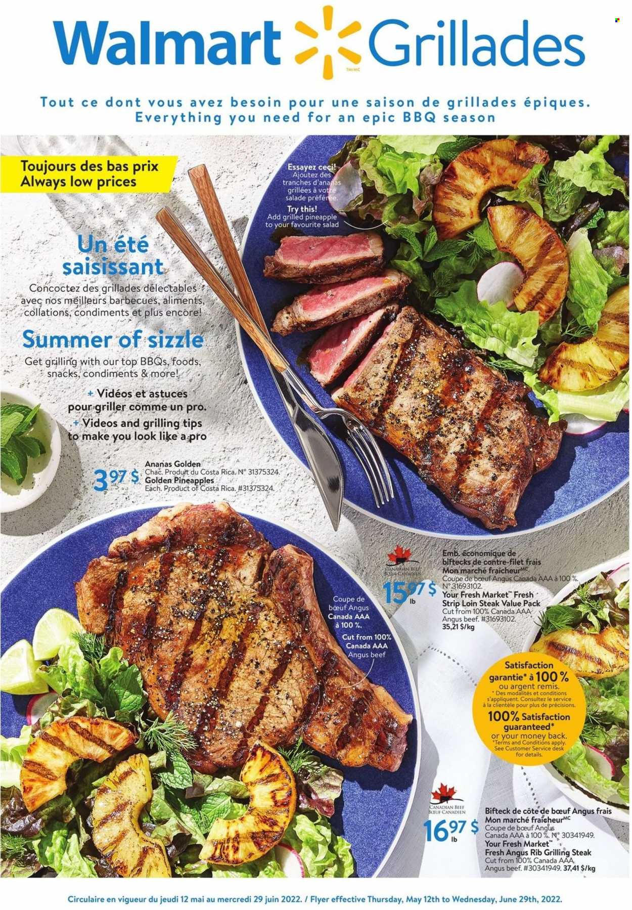Walmart Flyer - May 12, 2022 - June 29, 2022 - Sales products - pineapple, snack, beef meat, desk, steak. Page 1.