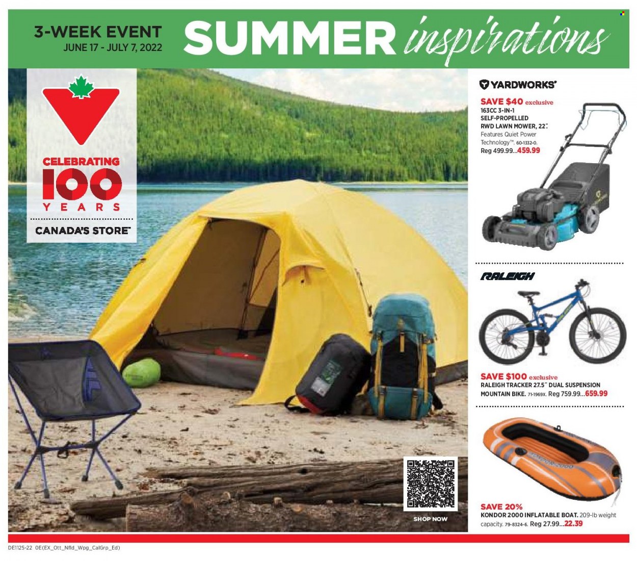 Canadian Tire Flyer - June 17, 2022 - July 07, 2022 - Sales products - bike, mountain bike, boat, lawn mower. Page 1.