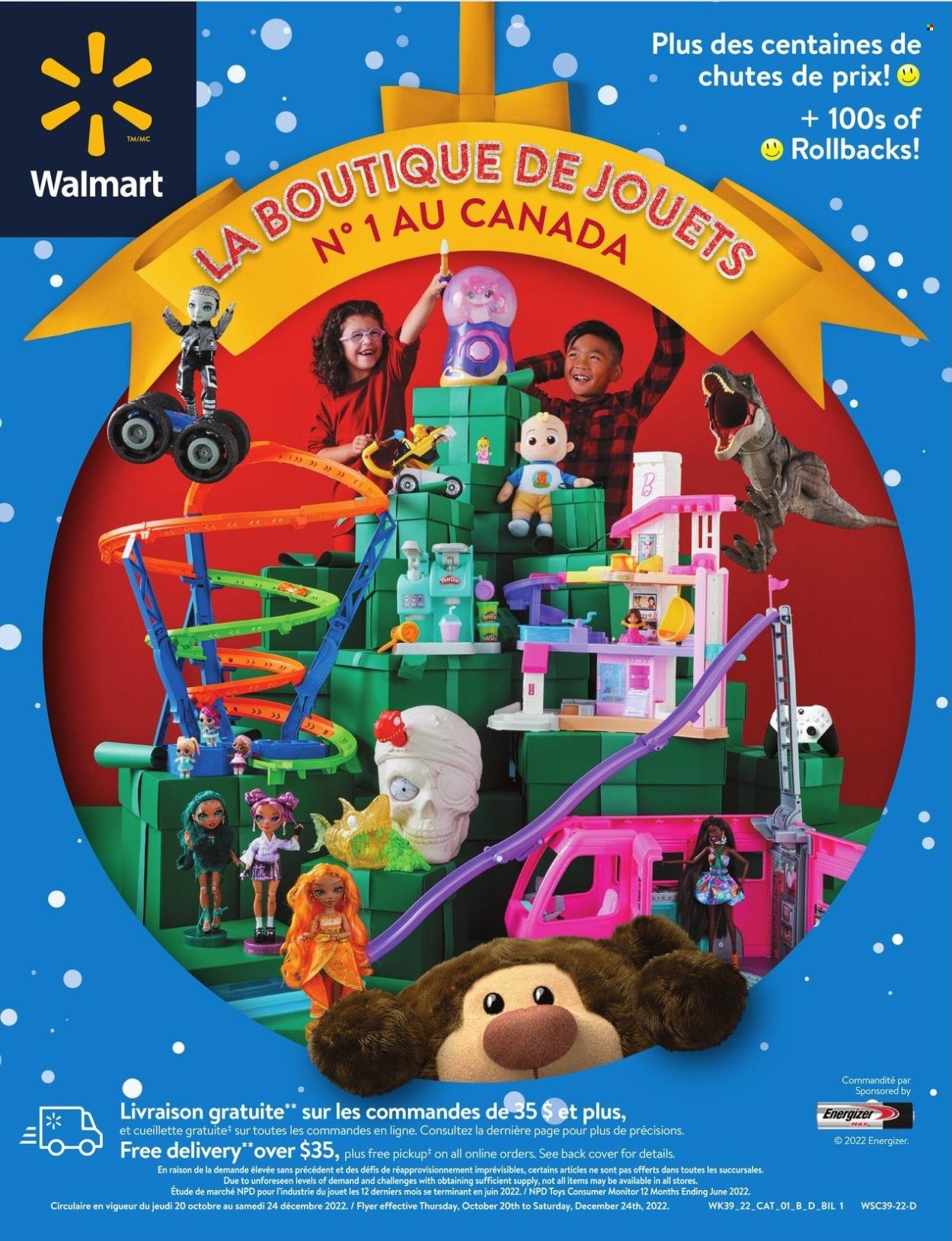 Walmart Flyer - October 20, 2022 - December 24, 2022 - Sales products - toys, Energizer, monitor. Page 1.