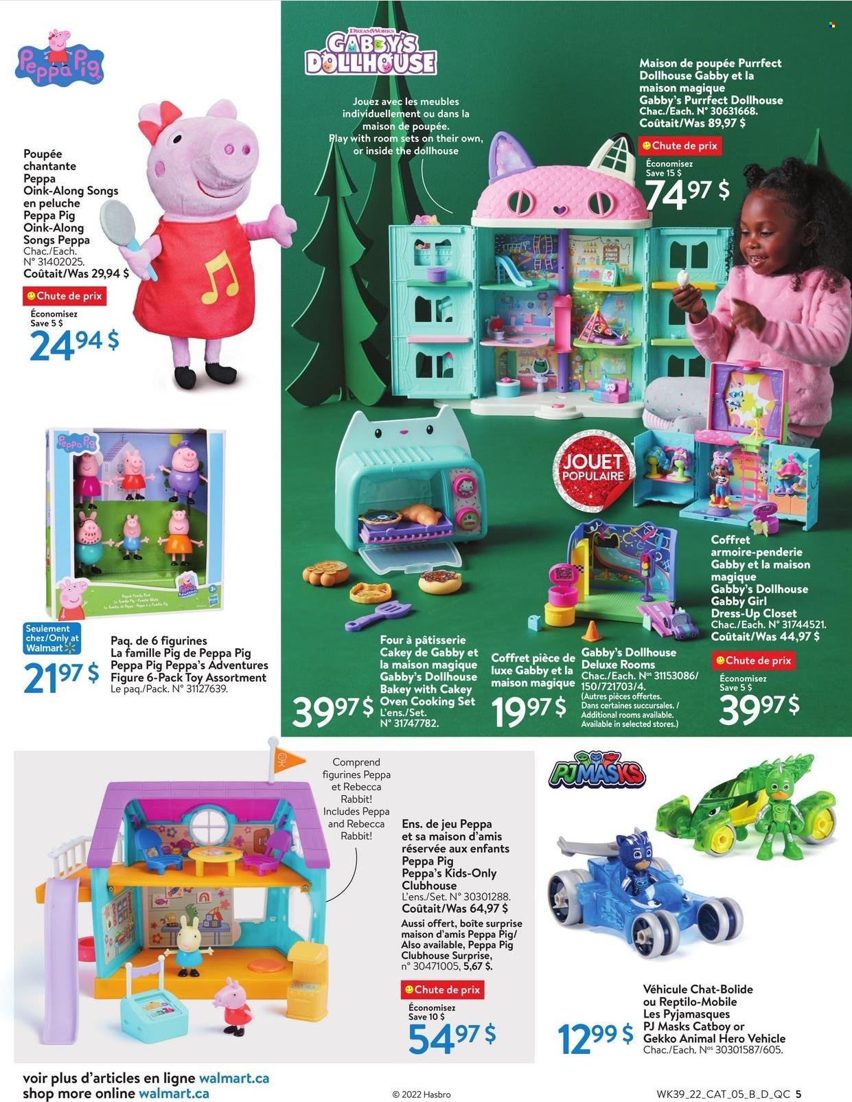 Walmart Flyer - October 20, 2022 - December 24, 2022 - Sales products - rabbit, Peppa Gris, cookware set, oven, closet system, dress, Hasbro, toys, vehicle. Page 5.