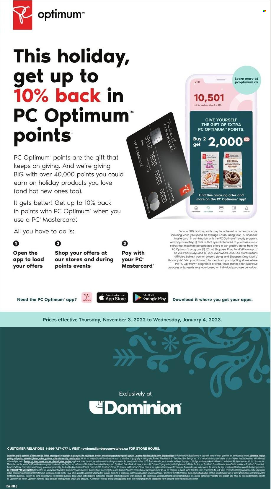 Dominion Flyer - November 03, 2022 - January 04, 2023 - Sales products - Président, chocolate, Optimum. Page 9.