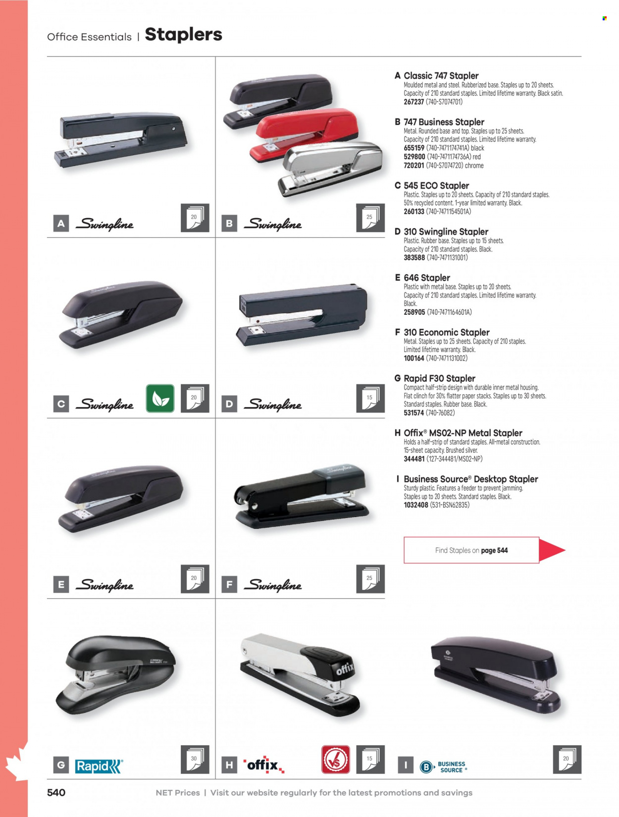 thumbnail - Hamster Flyer - Sales products - stapler, eraser, paper, ruler. Page 542.