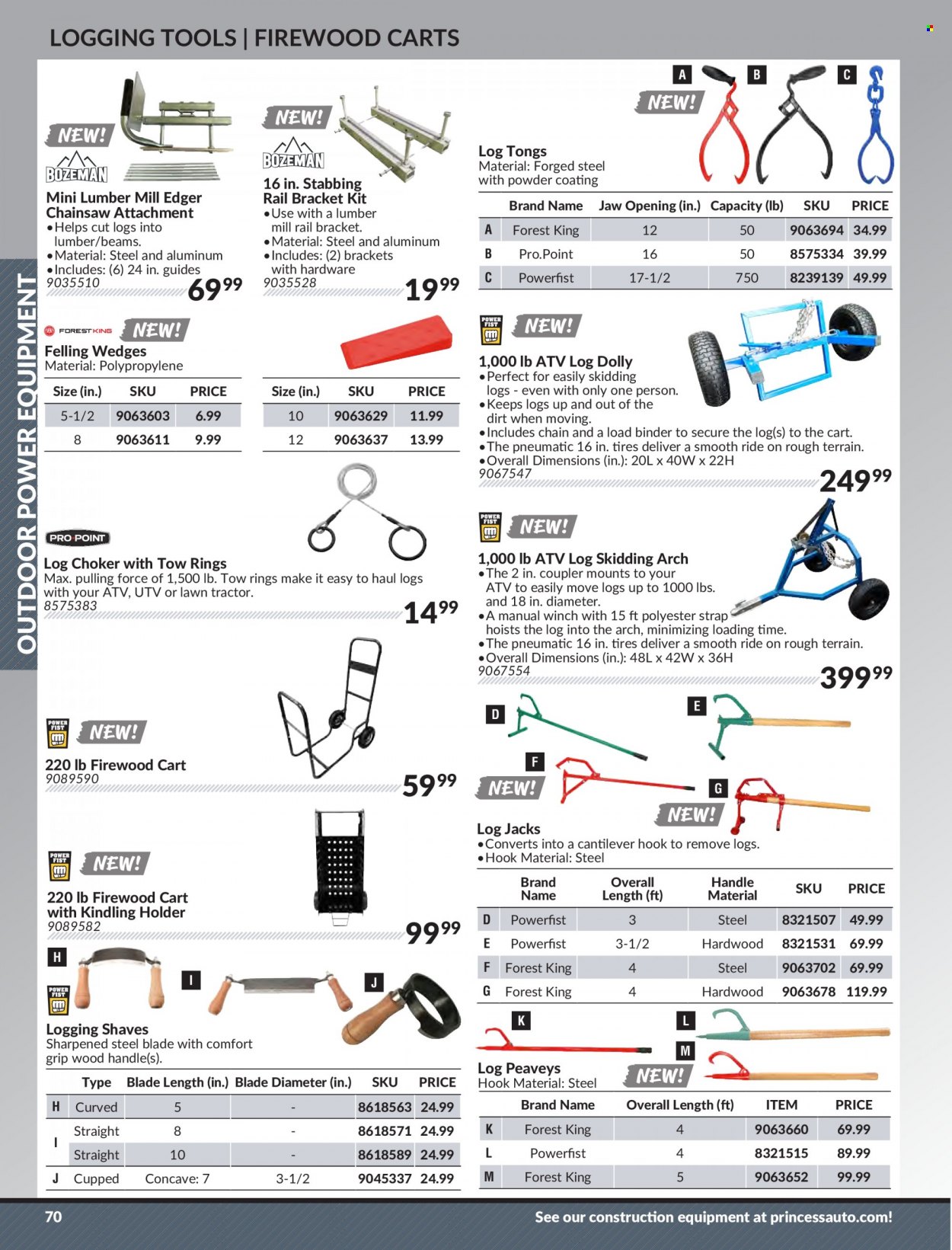 thumbnail - Princess Auto Flyer - Sales products - concave, holder, chain saw, tractor, tong, cart, strap, tires. Page 72.