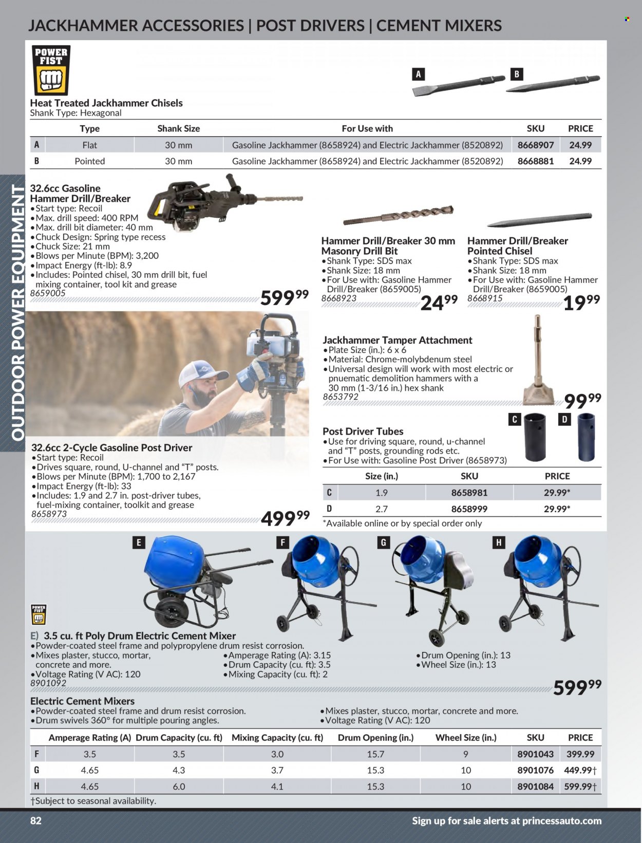 Princess Auto Flyer - Sales products - cement mixer, hammer drill, tool set, container. Page 84.