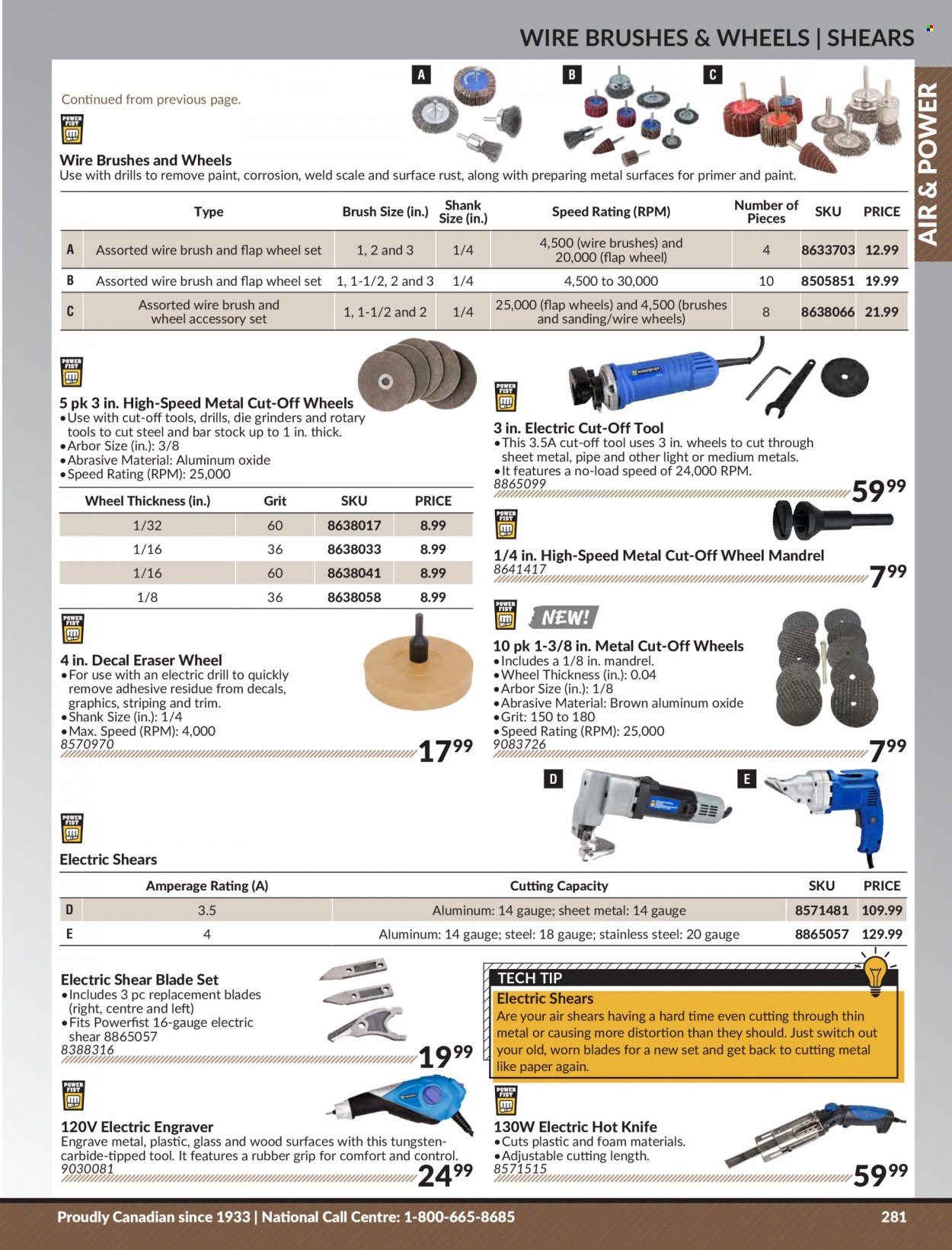 Princess Auto Flyer - Sales products - adhesive, grinding wheel, wire brush, knife, electric wire. Page 287.