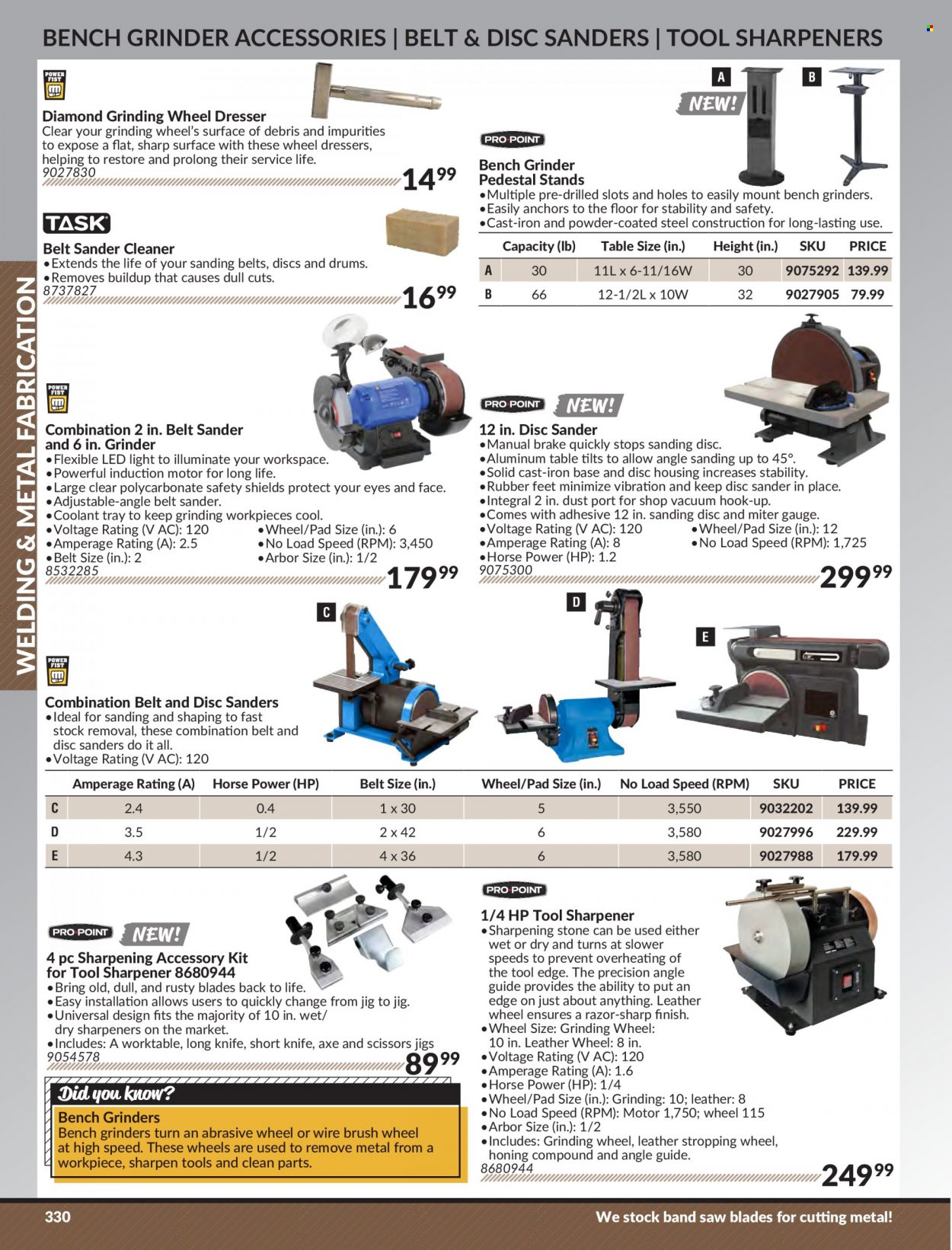 thumbnail - Princess Auto Flyer - Sales products - LED light, grinder, belt sander, grinding wheel, disc sander, scissors, wire brush, Axe, knife, table, cleaner. Page 338.