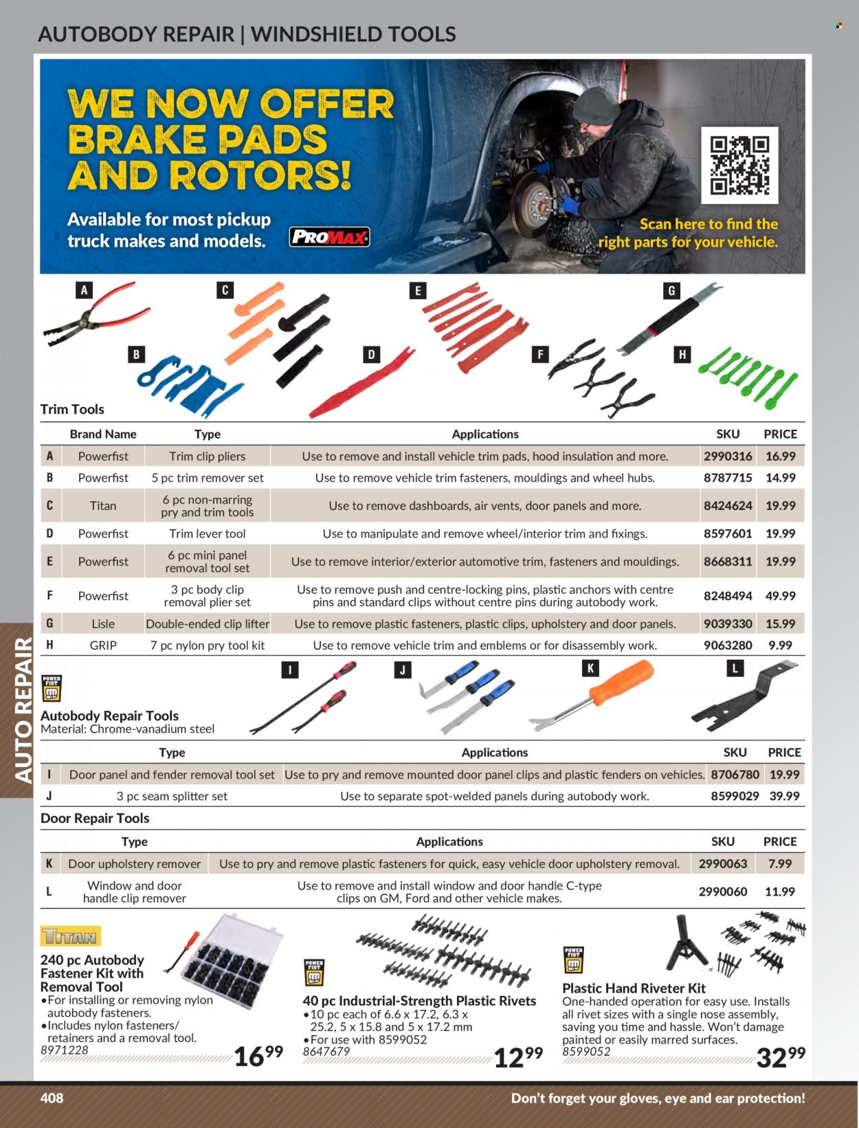 thumbnail - Princess Auto Flyer - Sales products - door handle, tool set, pry tools, brake pad. Page 416.