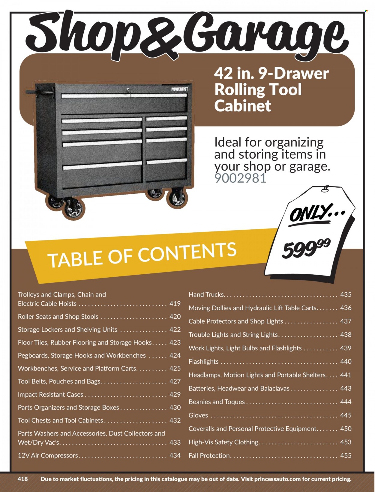 Princess Auto Flyer - Sales products - roller, string lights, flooring, floor tile, tool chest, air compressor, gloves, cabinet, table, headlamp, storage box, washers, tool cabinets, tool belt, battery. Page 426.
