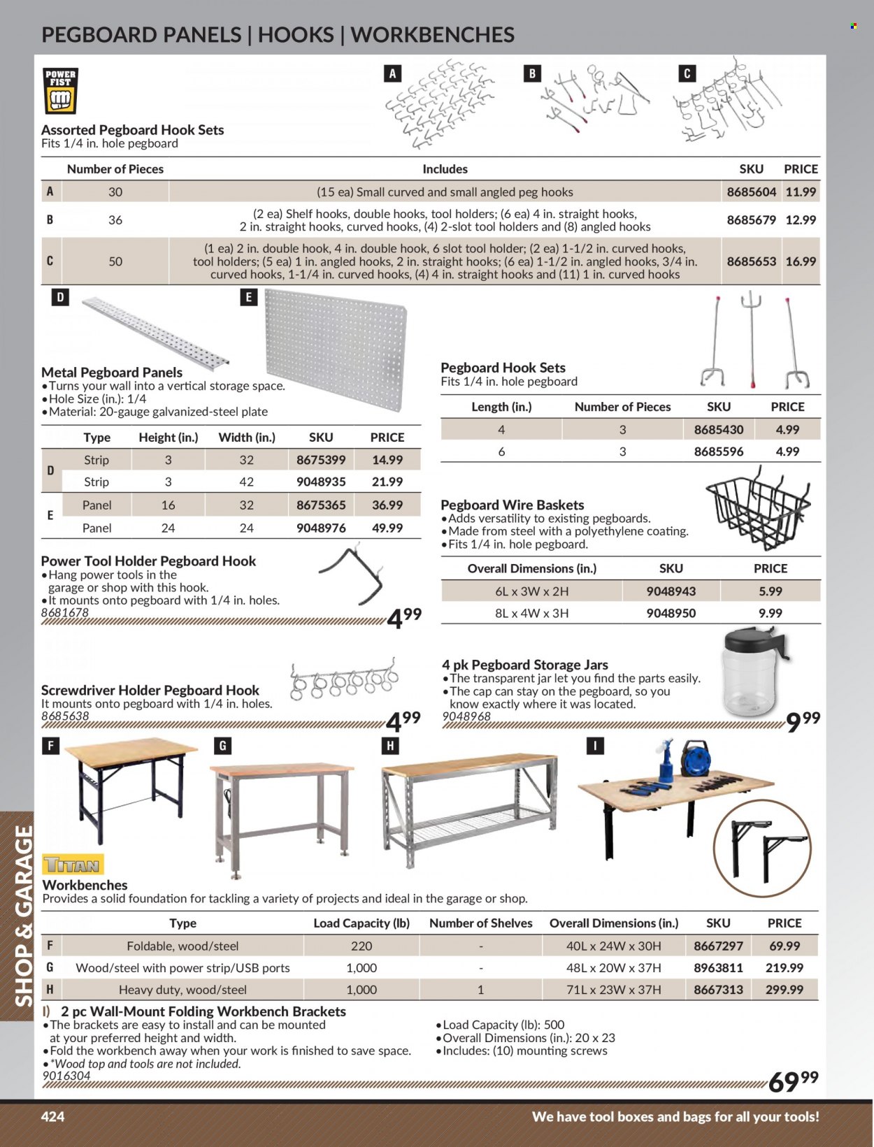 Princess Auto Flyer - Sales products - pegboard, power tools, tool box, double hook, work bench, tool holder, basket. Page 432.