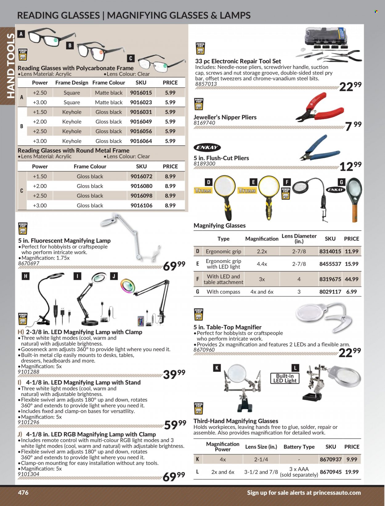 thumbnail - Princess Auto Flyer - Sales products - glue, lamp, screwdriver, pliers, pry bar, tool set, hand tools. Page 486.