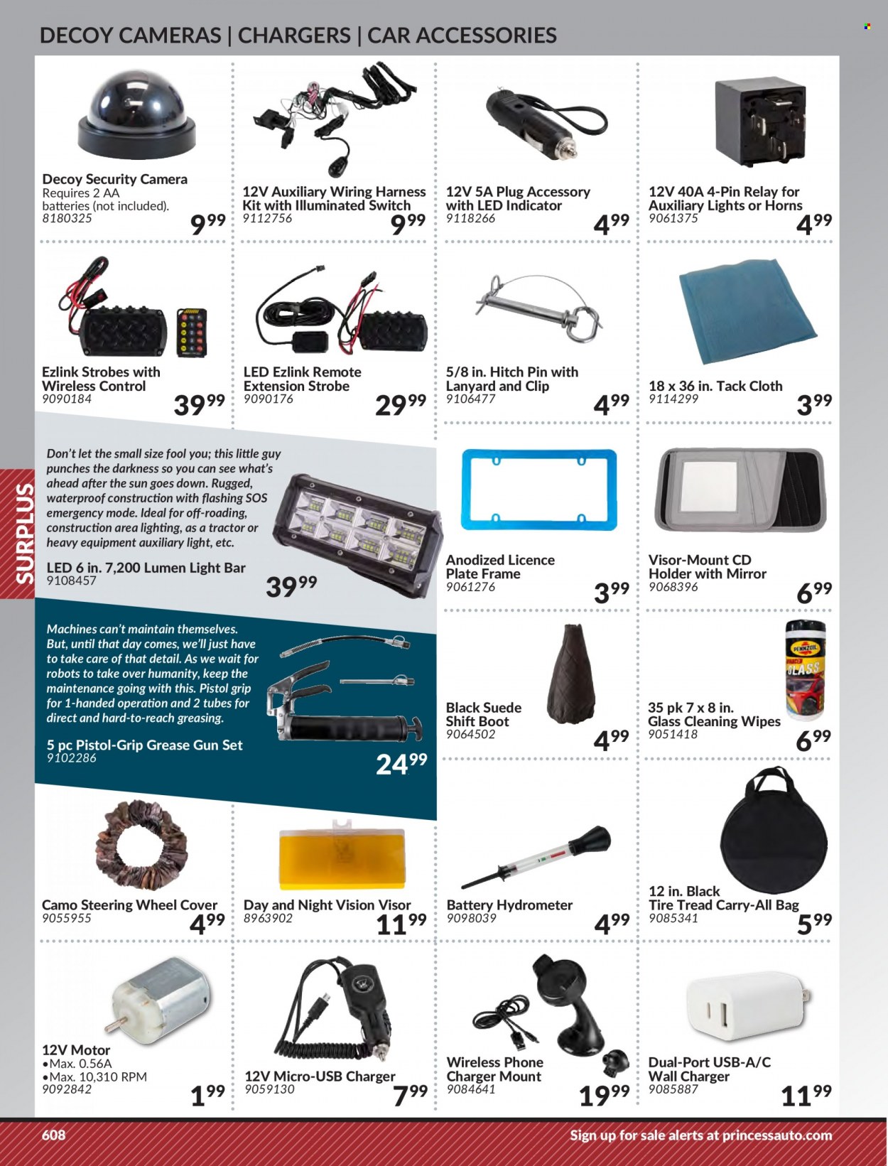 thumbnail - Princess Auto Flyer - Sales products - lighting, switch, tractor, mobile phone holder, wiring harness, cleansing wipes, wheel covers. Page 618.