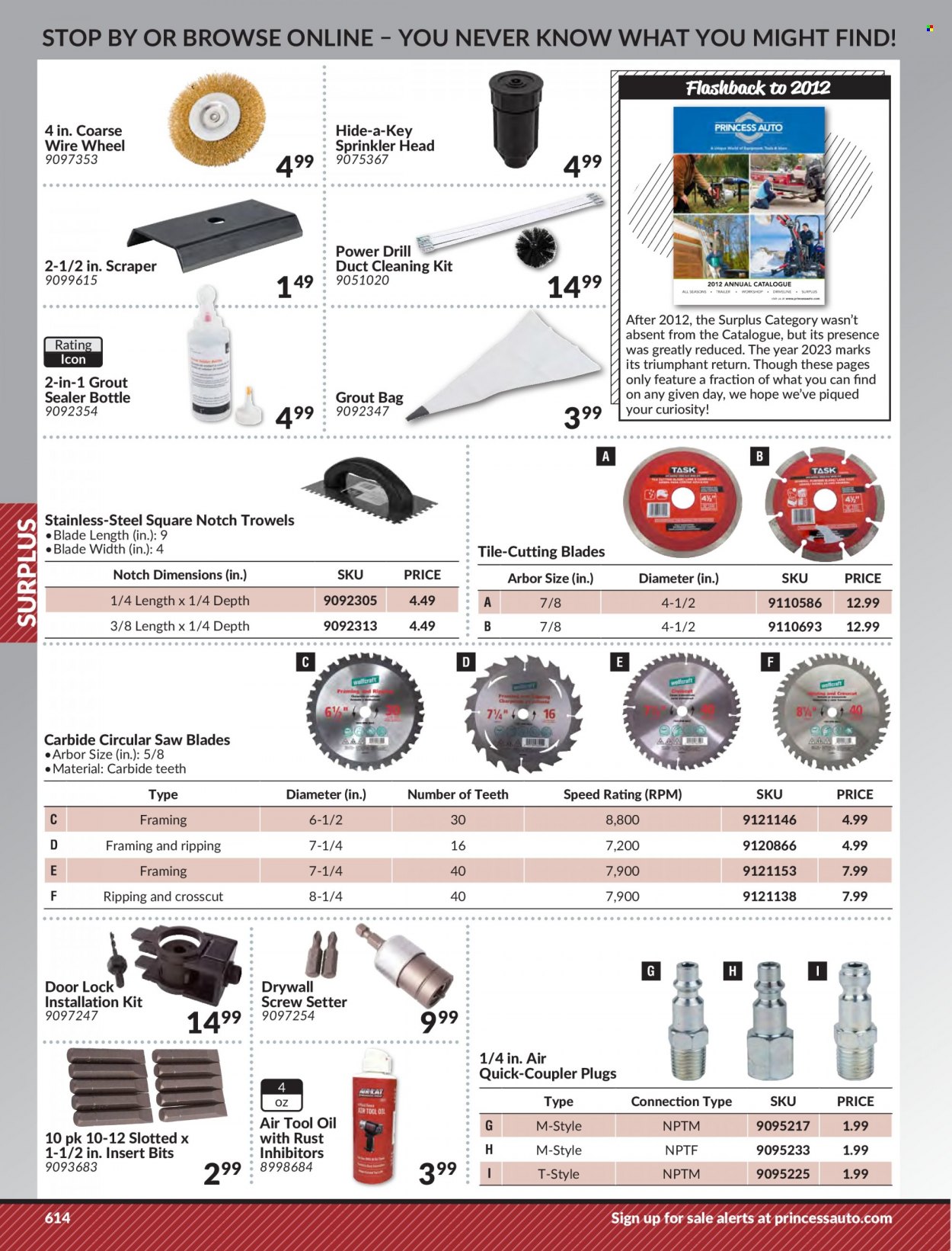 thumbnail - Princess Auto Flyer - Sales products - plug, drill, circular saw blade. Page 624.