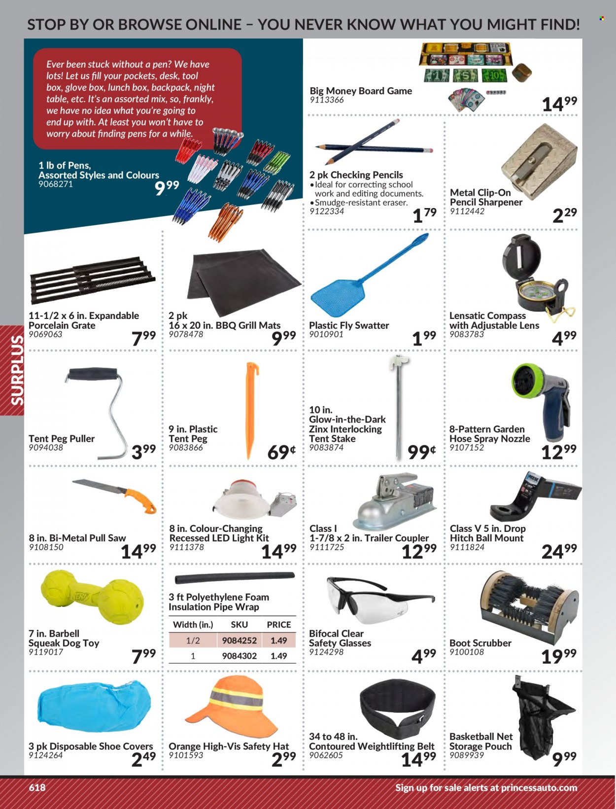 thumbnail - Princess Auto Flyer - Sales products - LED light, saw, tool box, safety glasses, belt, table, trailer, grill. Page 628.