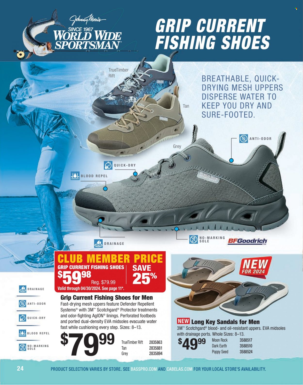 Bass Pro Shops Flyer - Sales products - sandals, shoes, plant seeds. Page 24.