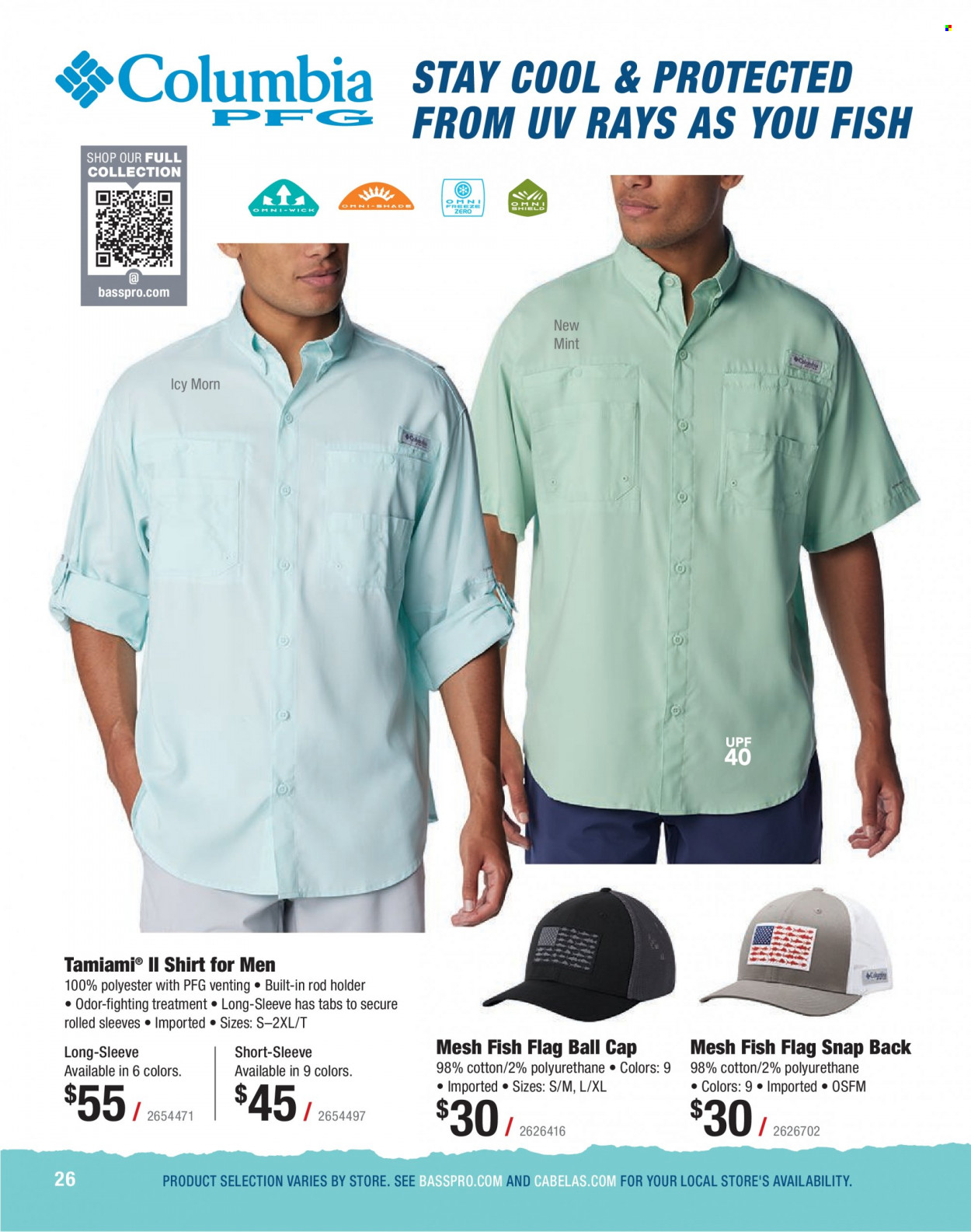 thumbnail - Bass Pro Shops Flyer - Sales products - Columbia, shirt, ball cap, mint. Page 26.