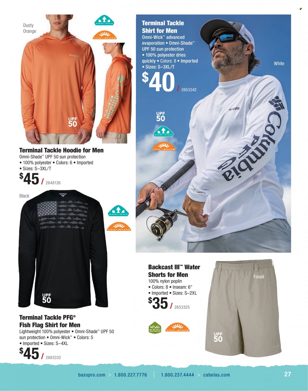 thumbnail - Bass Pro Shops Flyer - Sales products - Fossil, Columbia, shorts, shirt, hoodie. Page 27.