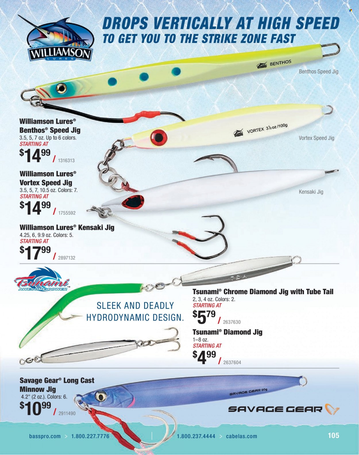 thumbnail - Bass Pro Shops Flyer - Sales products - Savage Gear, jig, savage, fishing rod. Page 105.