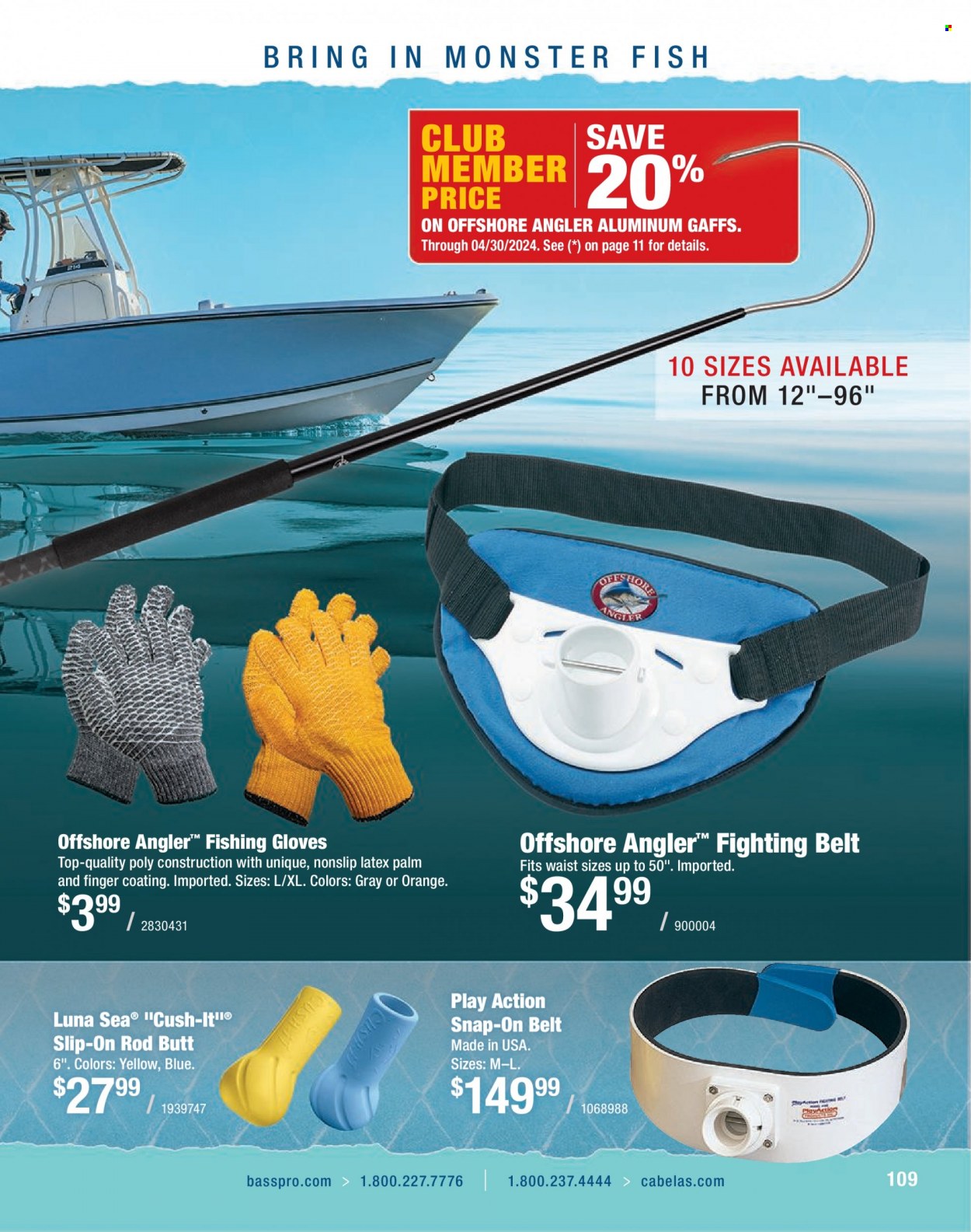thumbnail - Bass Pro Shops Flyer - Sales products - gloves, slip-on shoes, fighting belt, palm. Page 109.