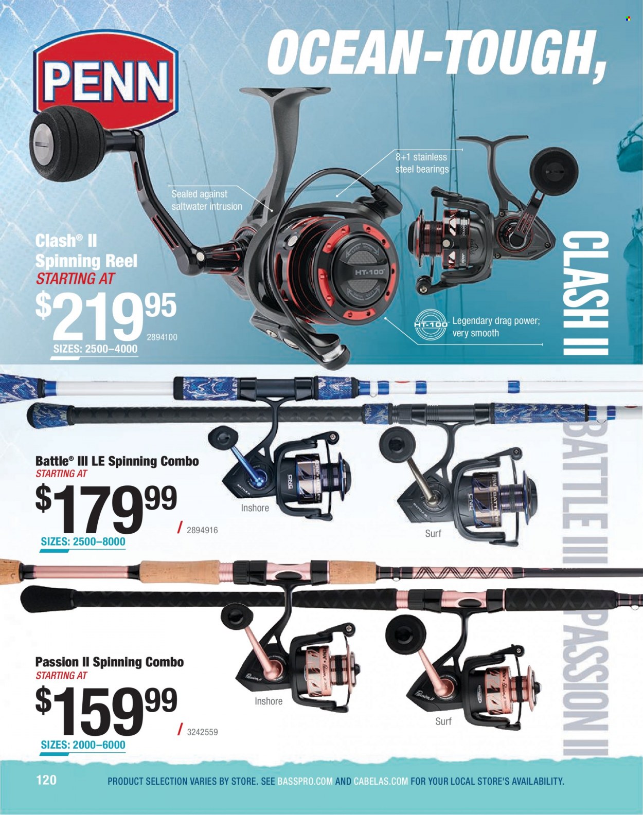 Bass Pro Shops Flyer - Sales products - reel, spinning reel, fishing rod, Penn. Page 120.