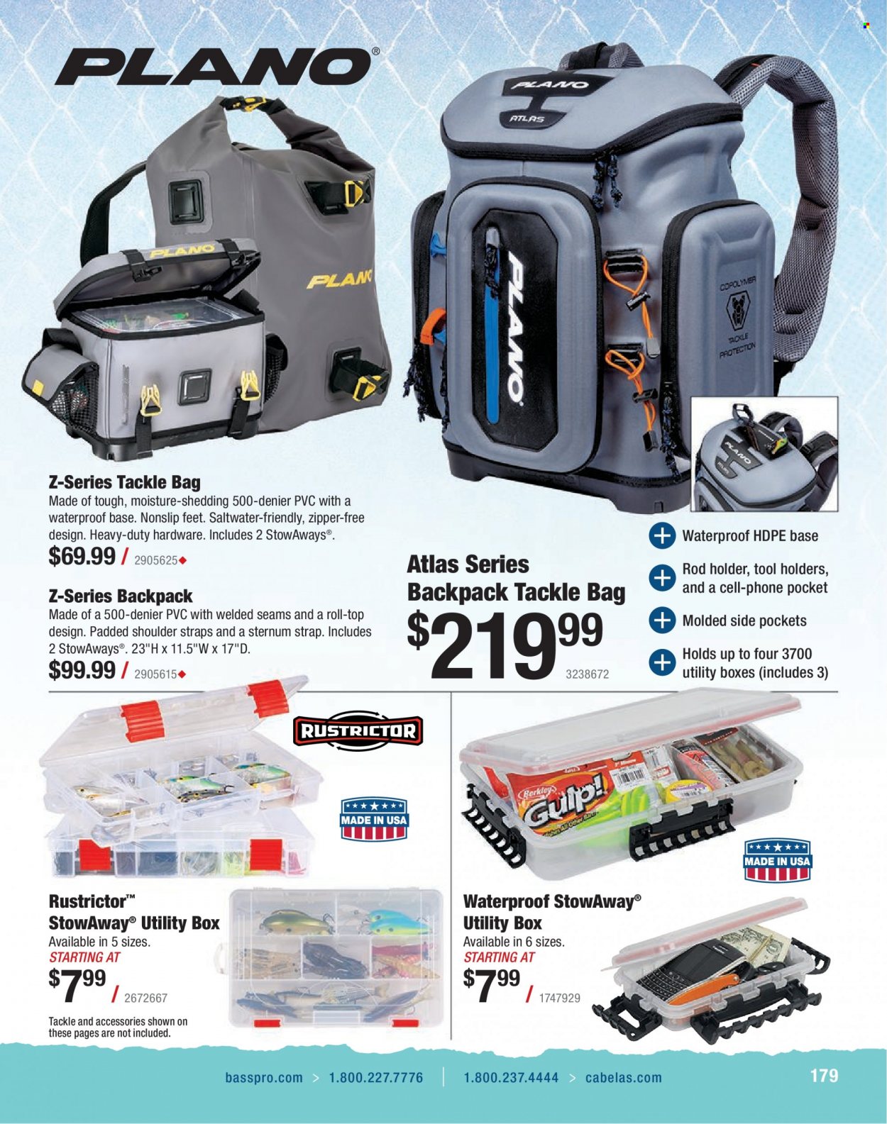 thumbnail - Bass Pro Shops Flyer - Sales products - tackle bag, rod holder, strap. Page 179.