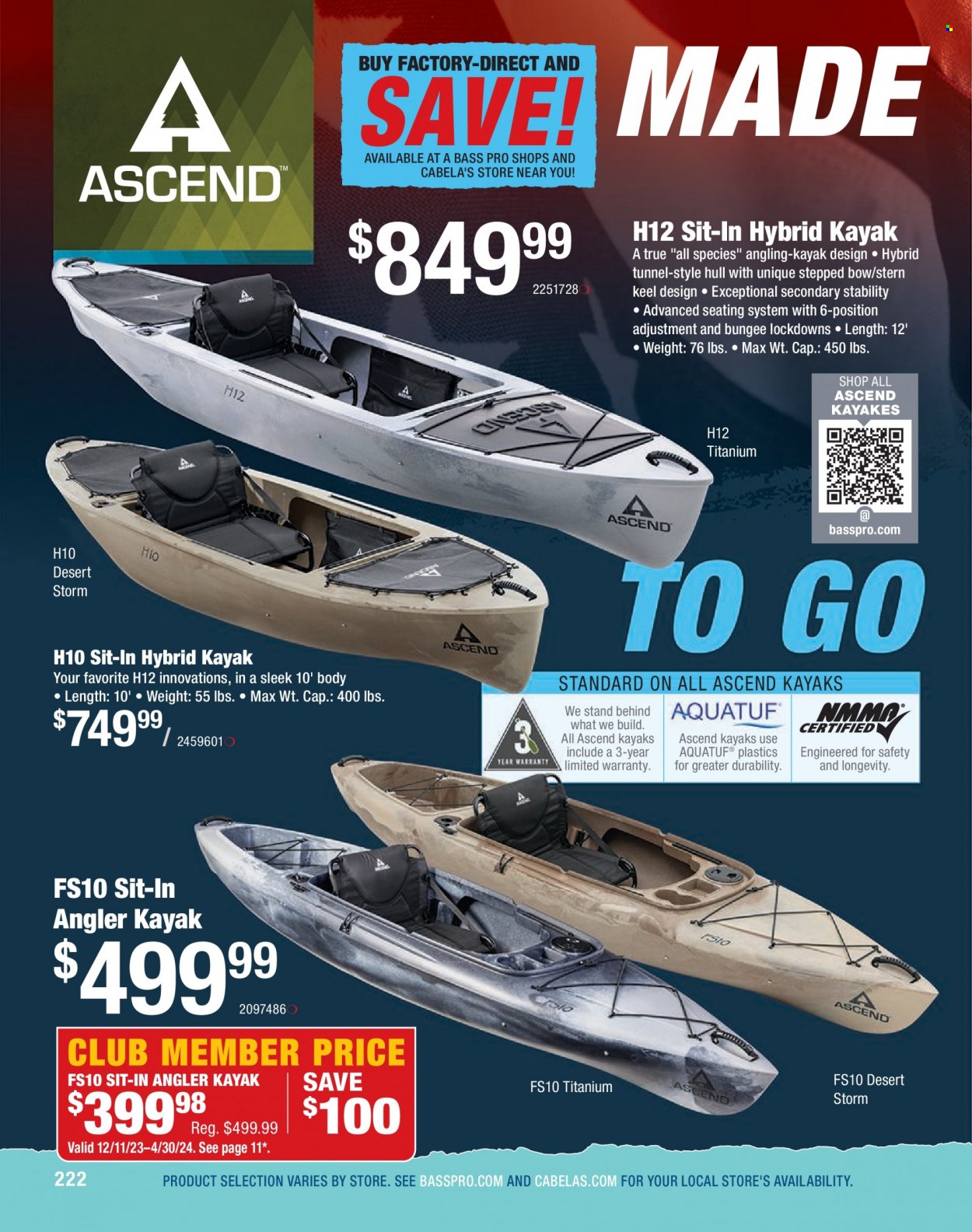 thumbnail - Bass Pro Shops Flyer - Sales products - kayak, Bass Pro. Page 222.