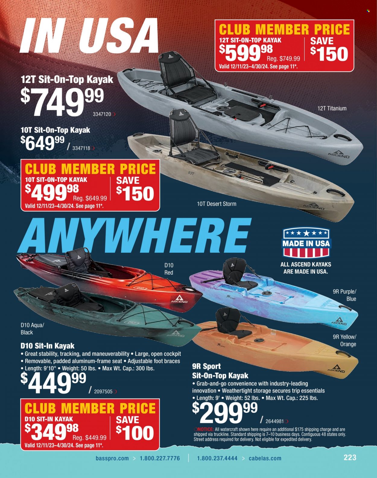 thumbnail - Bass Pro Shops Flyer - Sales products - kayak. Page 223.