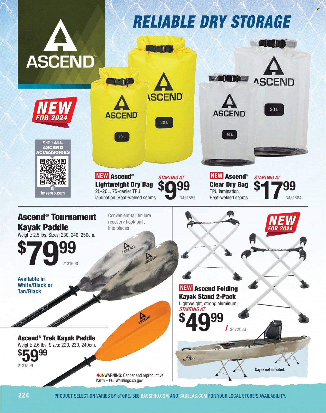 thumbnail - Bass Pro Shops Flyer - Sales products - kayak paddle, dry bag. Page 224.
