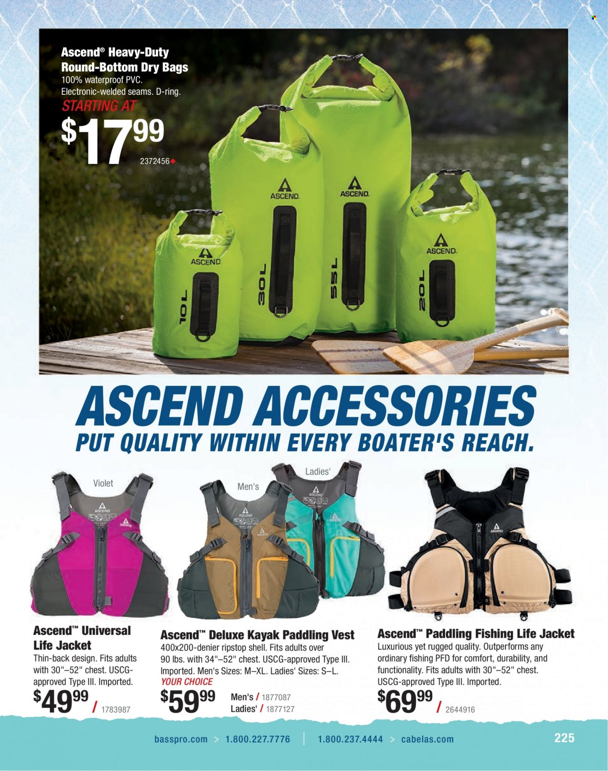 Bass Pro Shops Flyer - Sales products - vest, life jacket, kayak. Page 225.
