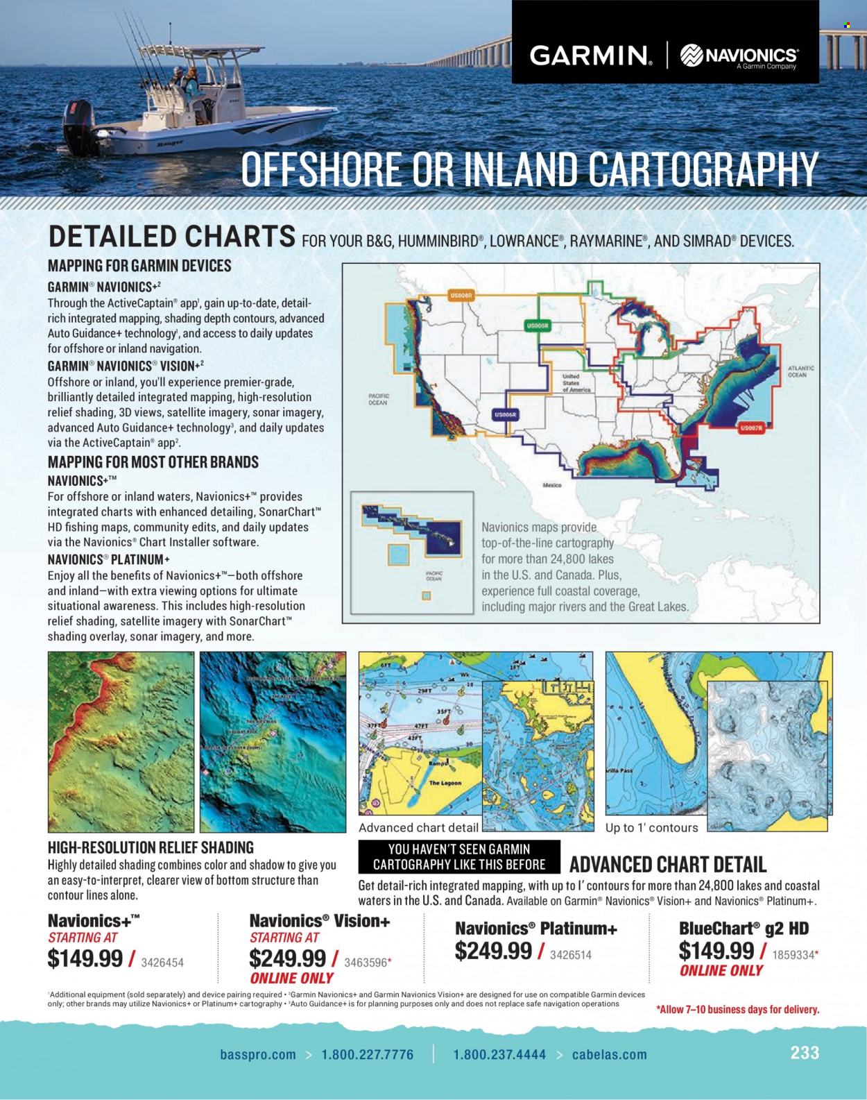 thumbnail - Bass Pro Shops Flyer - Sales products - Garmin, satellite, Lowrance, sonar. Page 233.