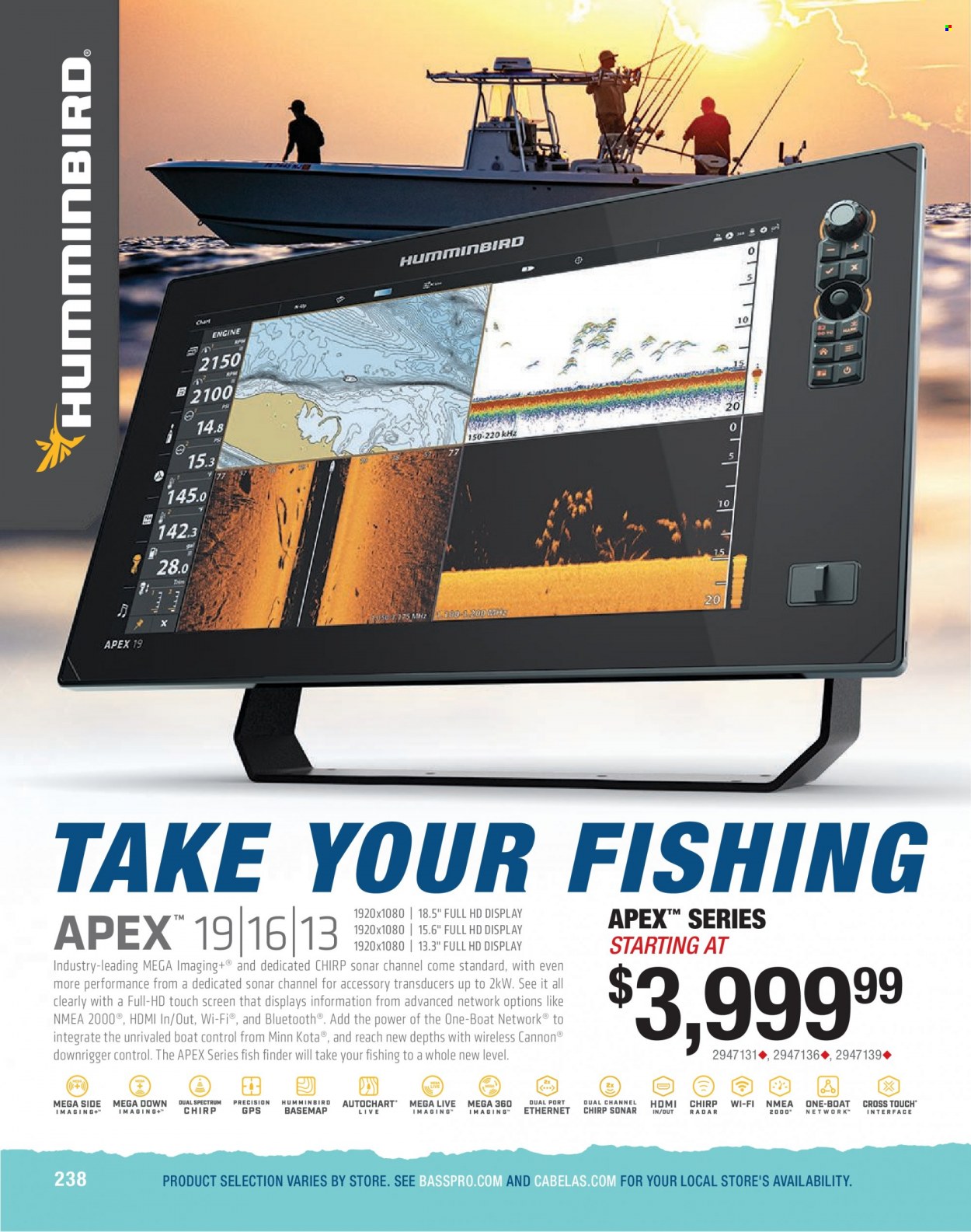 Bass Pro Shops Flyer - Sales products - fish finder, sonar. Page 238.