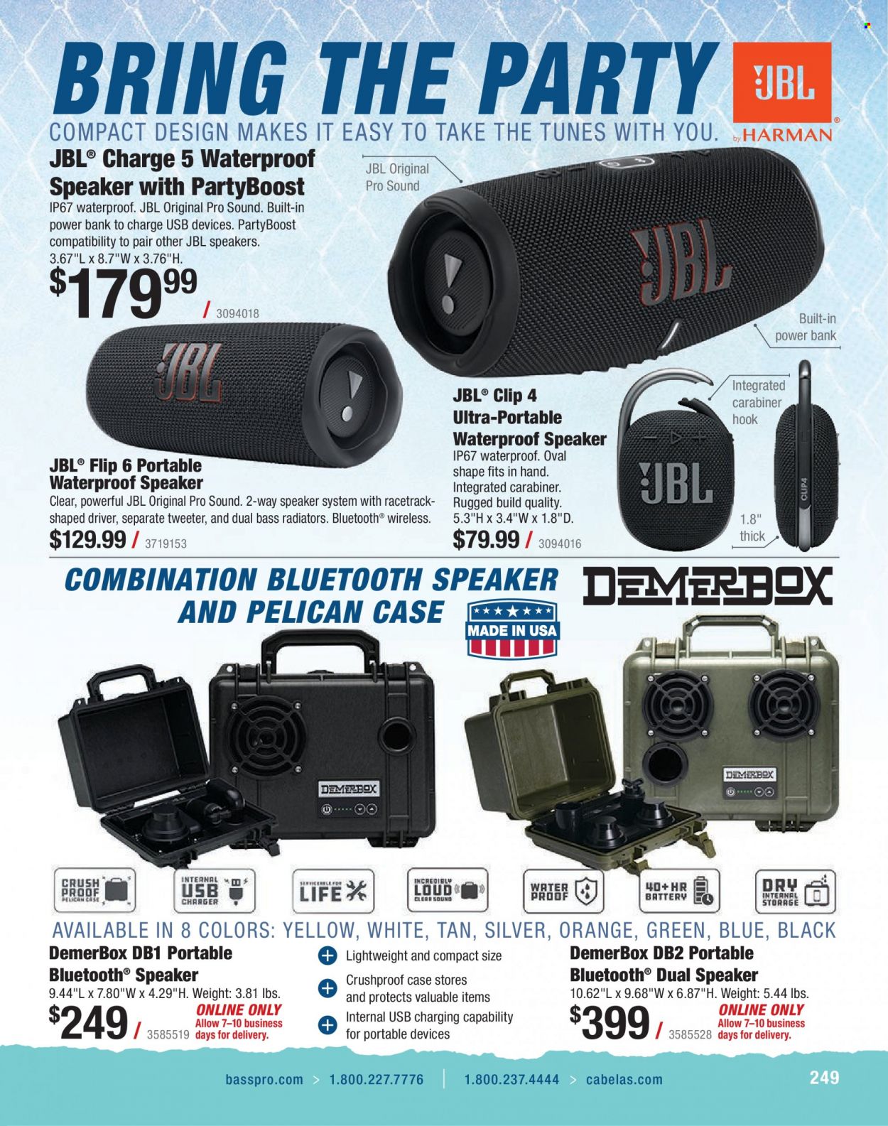 thumbnail - Bass Pro Shops Flyer - Sales products - speaker, bluetooth speaker, JBL. Page 249.