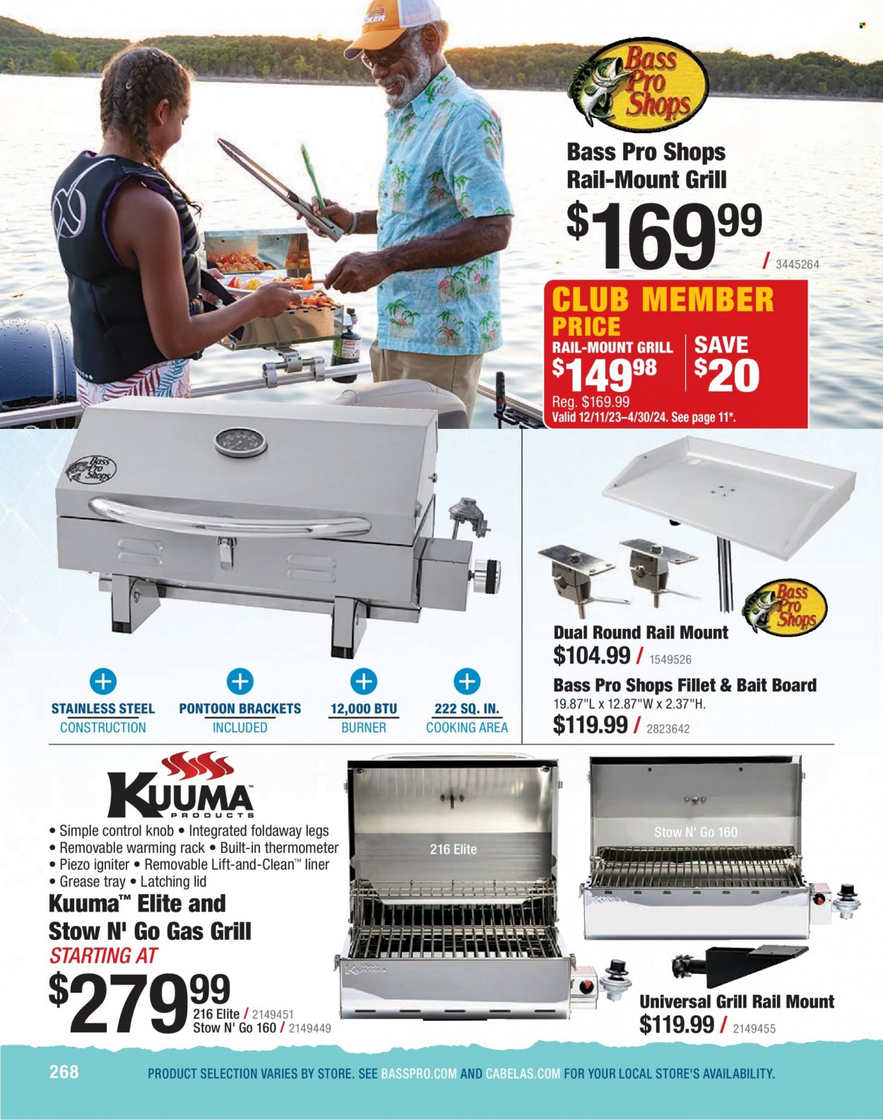 Bass Pro Shops Flyer - Sales products - Bass Pro, gas grill, grill, thermometer. Page 268.