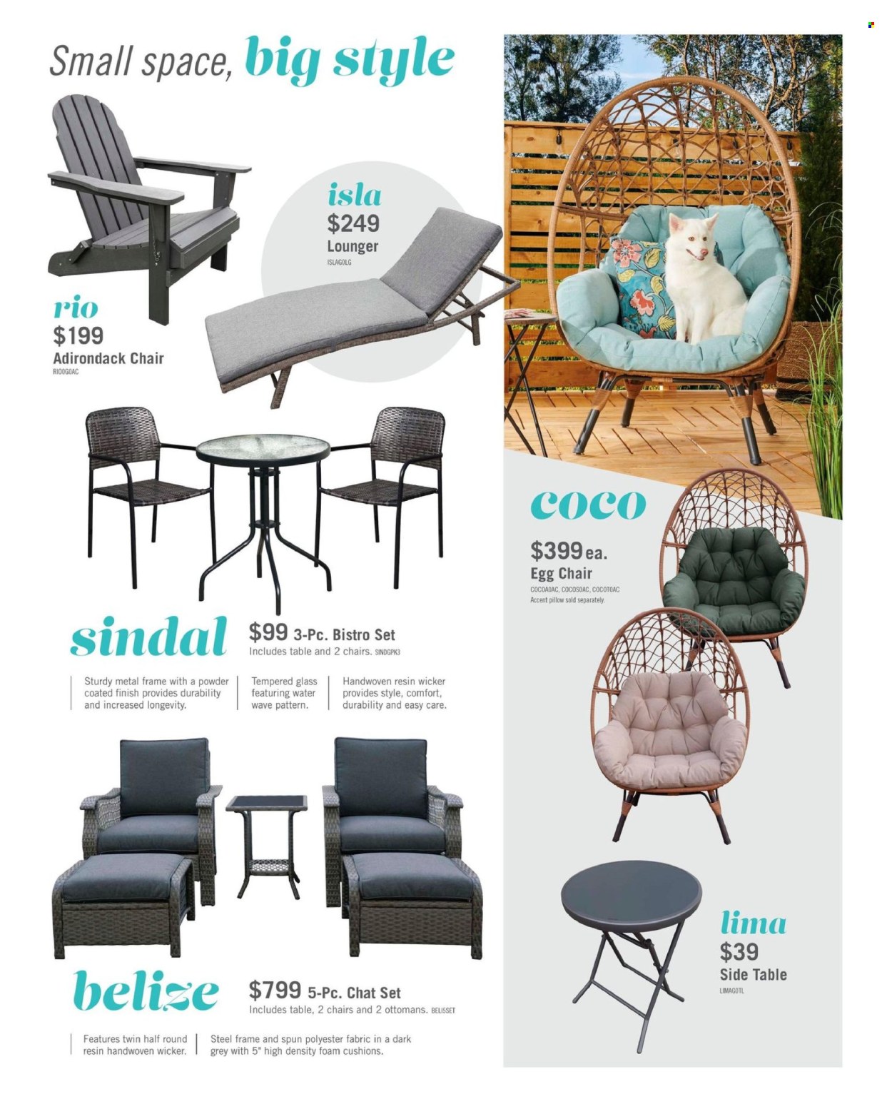 thumbnail - The Brick Flyer - March 01, 2024 - July 31, 2024 - Sales products - cushion, pillow, chair, sidetable, garden furniture, patio chair, lounger, metal frame. Page 3.