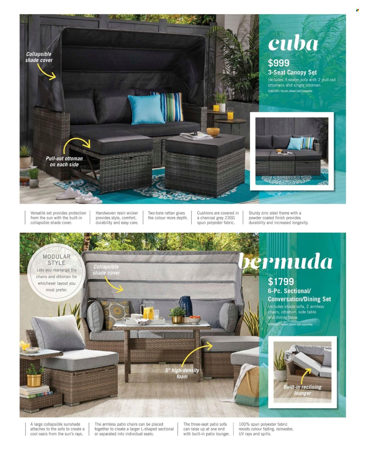 thumbnail - The Brick Flyer - March 01, 2024 - July 31, 2024 - Sales products - cushion, pillow, dining set, dining table, table, chair, sofa, sidetable, ottoman, patio furniture, patio chair, lounger. Page 5.