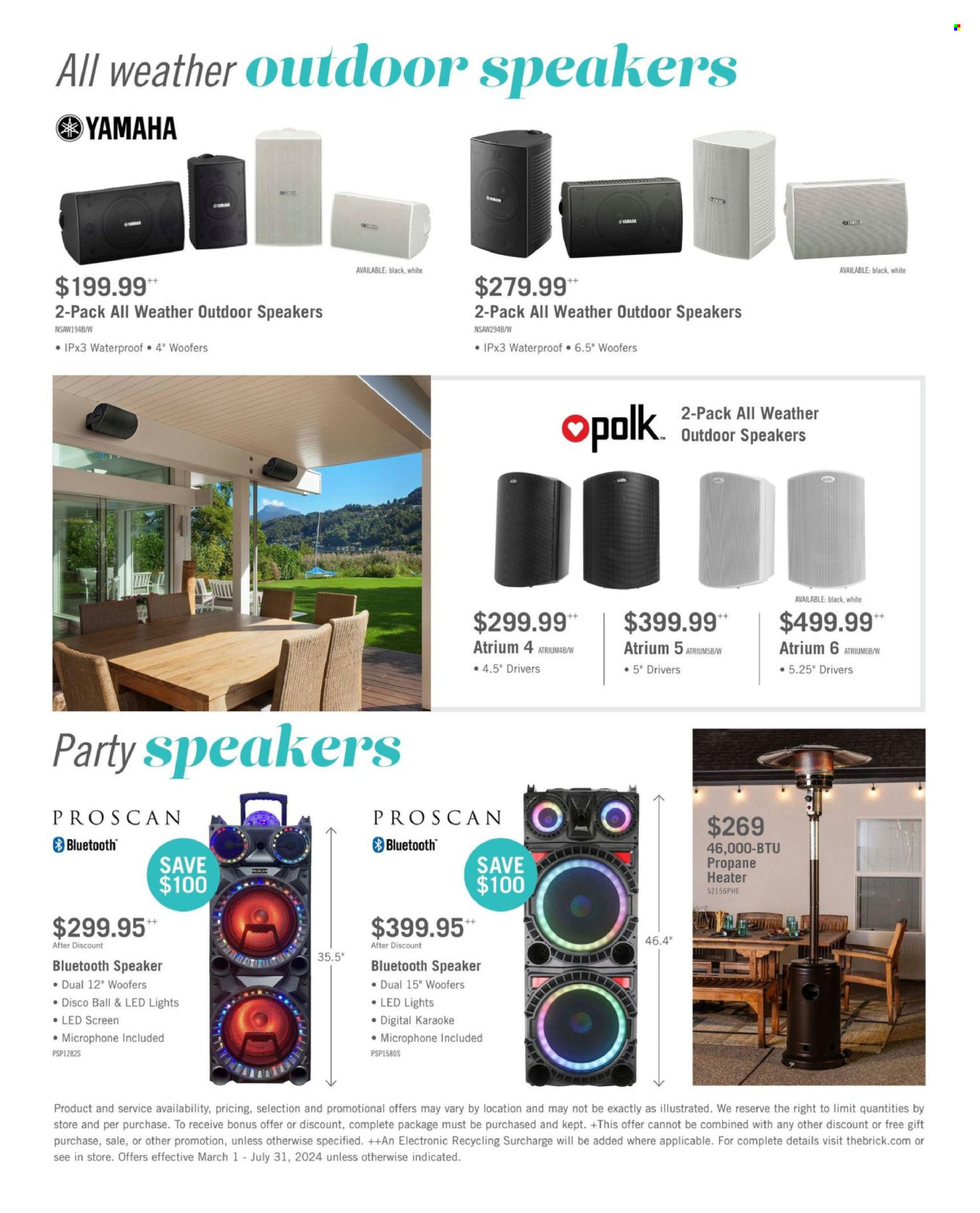 thumbnail - The Brick Flyer - March 01, 2024 - July 31, 2024 - Sales products - speaker, bluetooth speaker, microphone, LED light. Page 13.