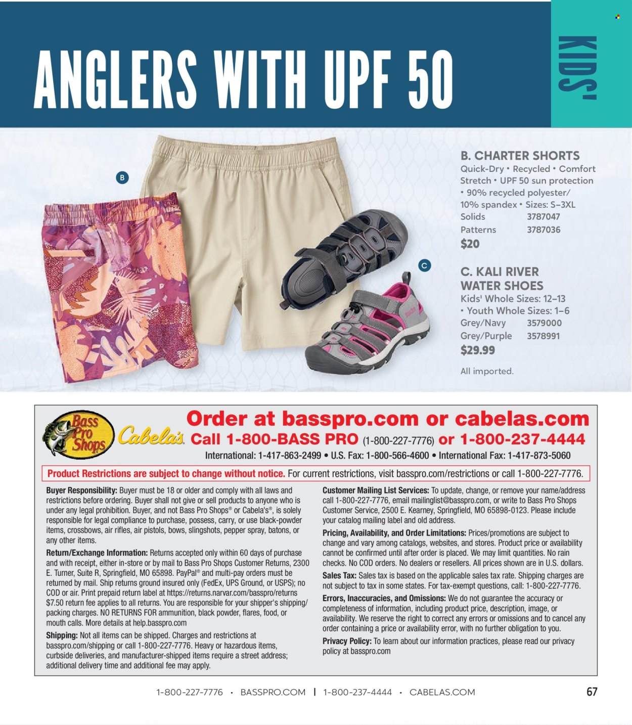 thumbnail - Bass Pro Shops Flyer - Sales products - shorts, shoes, water shoes, Bass Pro, crossbow. Page 67.