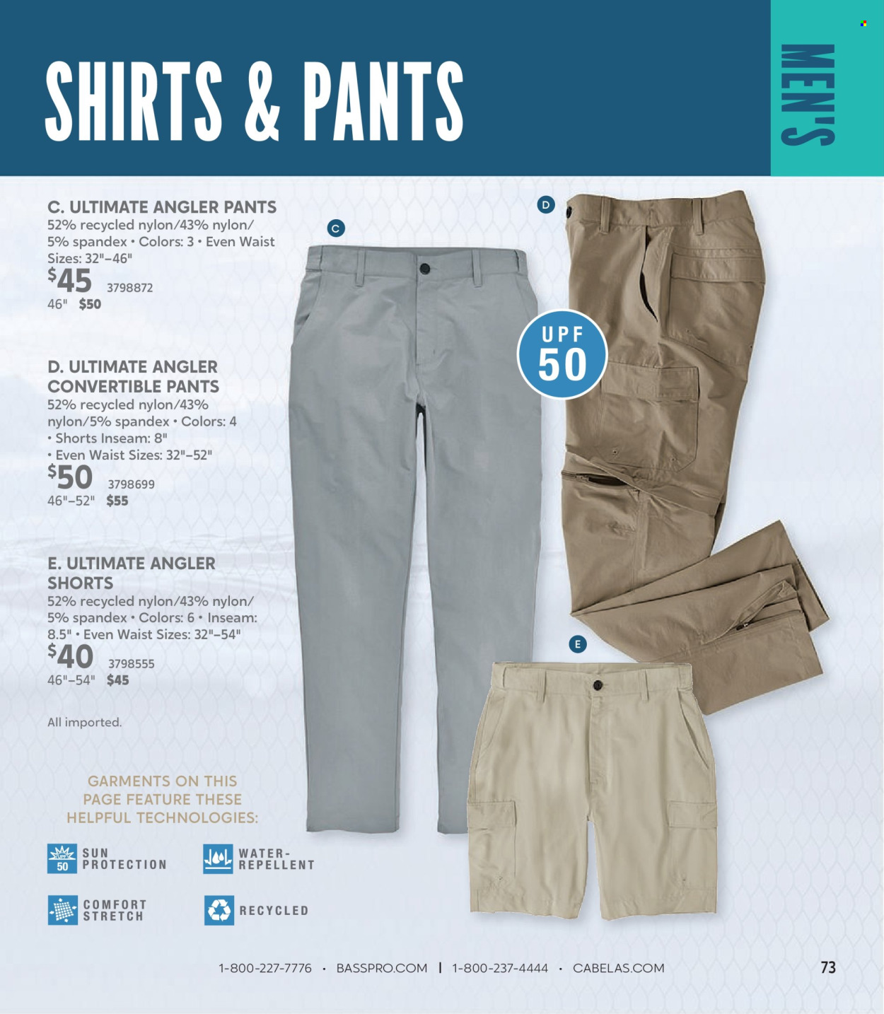 thumbnail - Bass Pro Shops Flyer - Sales products - shorts, pants, shirt. Page 73.