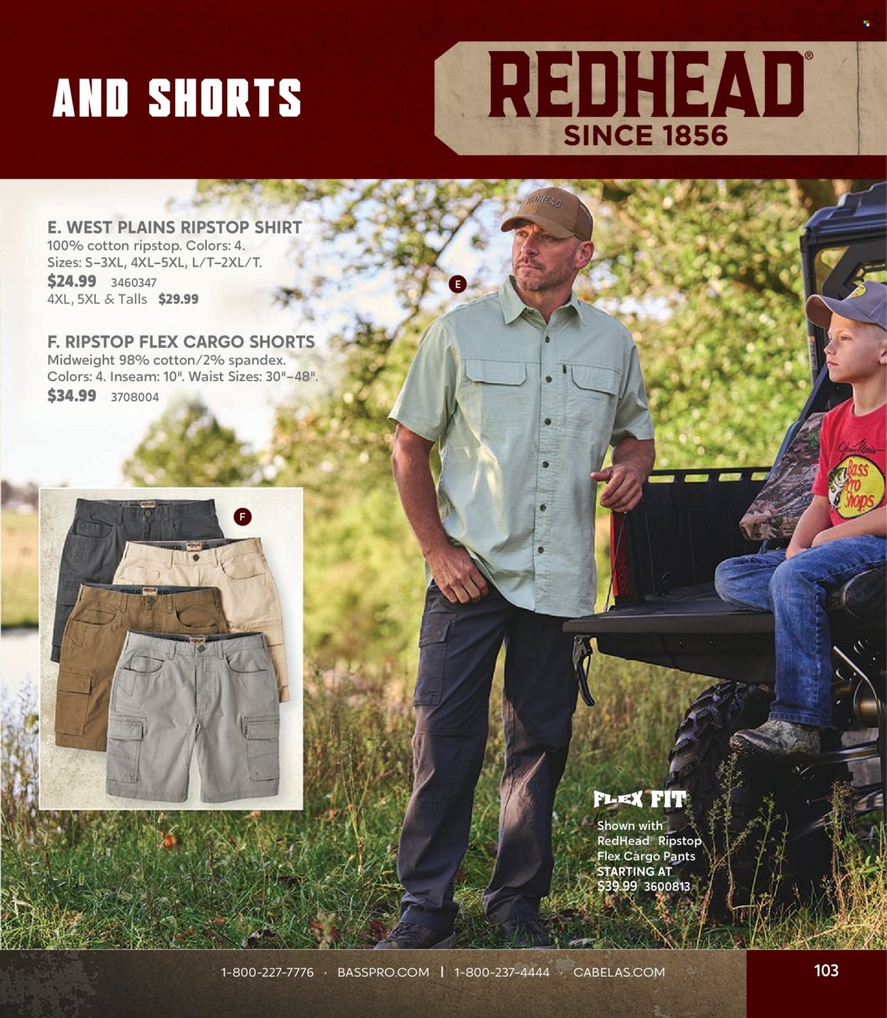 thumbnail - Bass Pro Shops Flyer - Sales products - cargo pants, shorts, pants, shirt. Page 103.