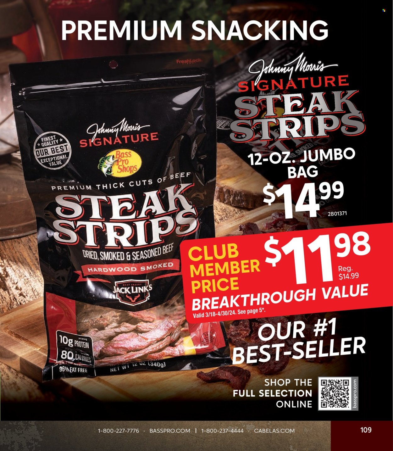 thumbnail - Bass Pro Shops Flyer - Sales products - salty snack, snack, bag, Bass Pro. Page 109.