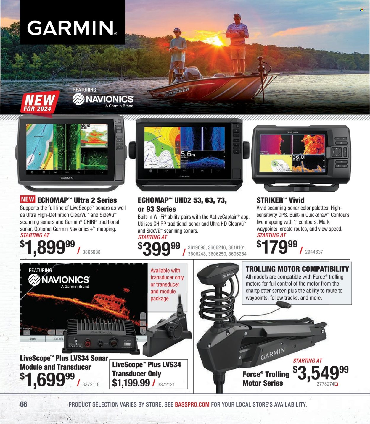 thumbnail - Bass Pro Shops Flyer - Sales products - Garmin, UHD TV, ultra hd, sonar. Page 66.