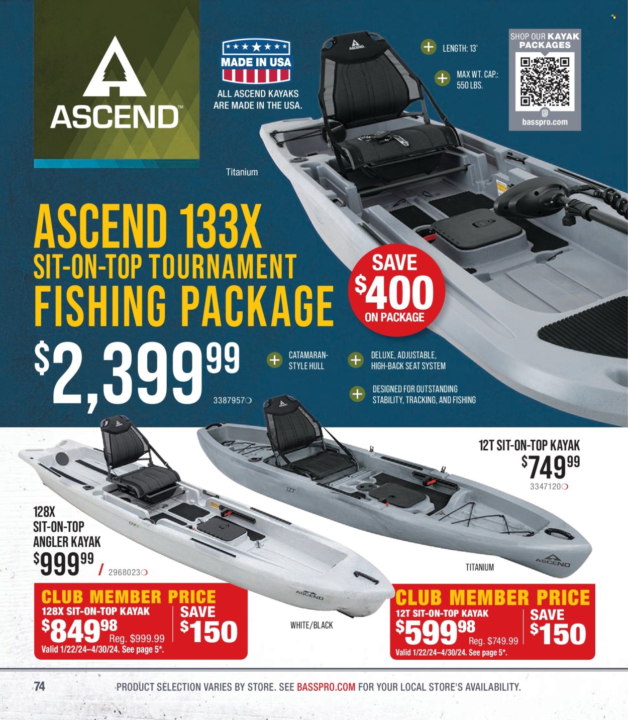 thumbnail - Bass Pro Shops Flyer - Sales products - kayak. Page 74.