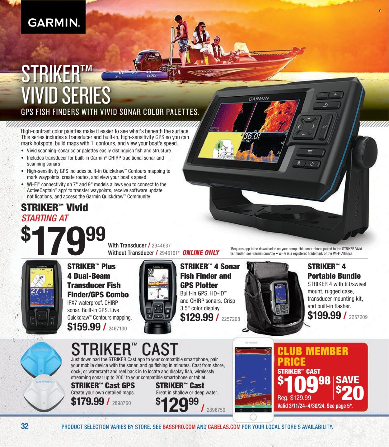 thumbnail - Bass Pro Shops Flyer - Sales products - Garmin, fish finder, sonar. Page 32.