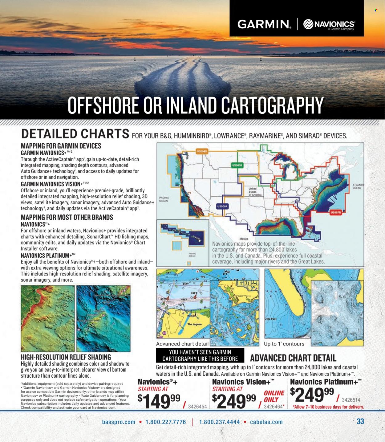 thumbnail - Bass Pro Shops Flyer - Sales products - Garmin, satellite, Lowrance. Page 33.