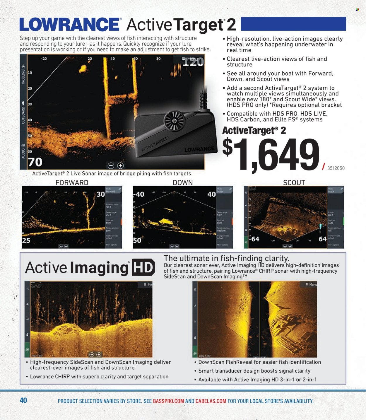 thumbnail - Bass Pro Shops Flyer - Sales products - Lowrance, sonar. Page 40.