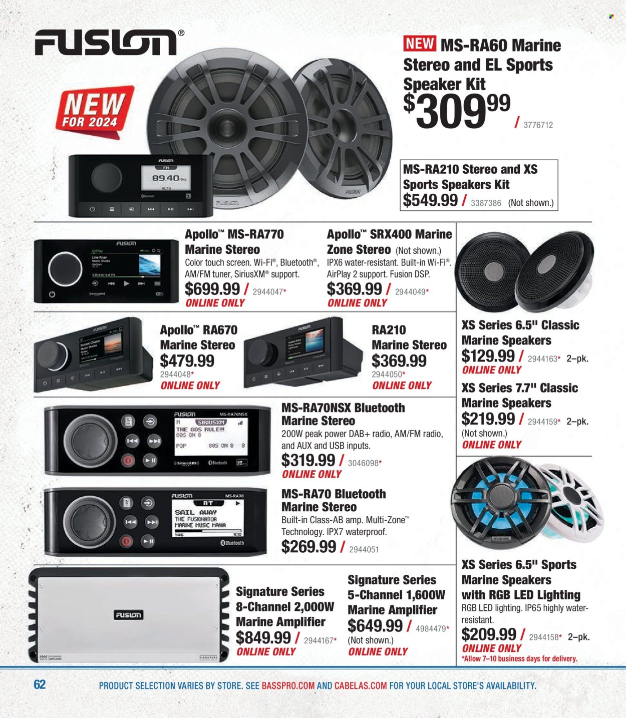 thumbnail - Bass Pro Shops Flyer - Sales products - radio, speaker, amplifier. Page 62.