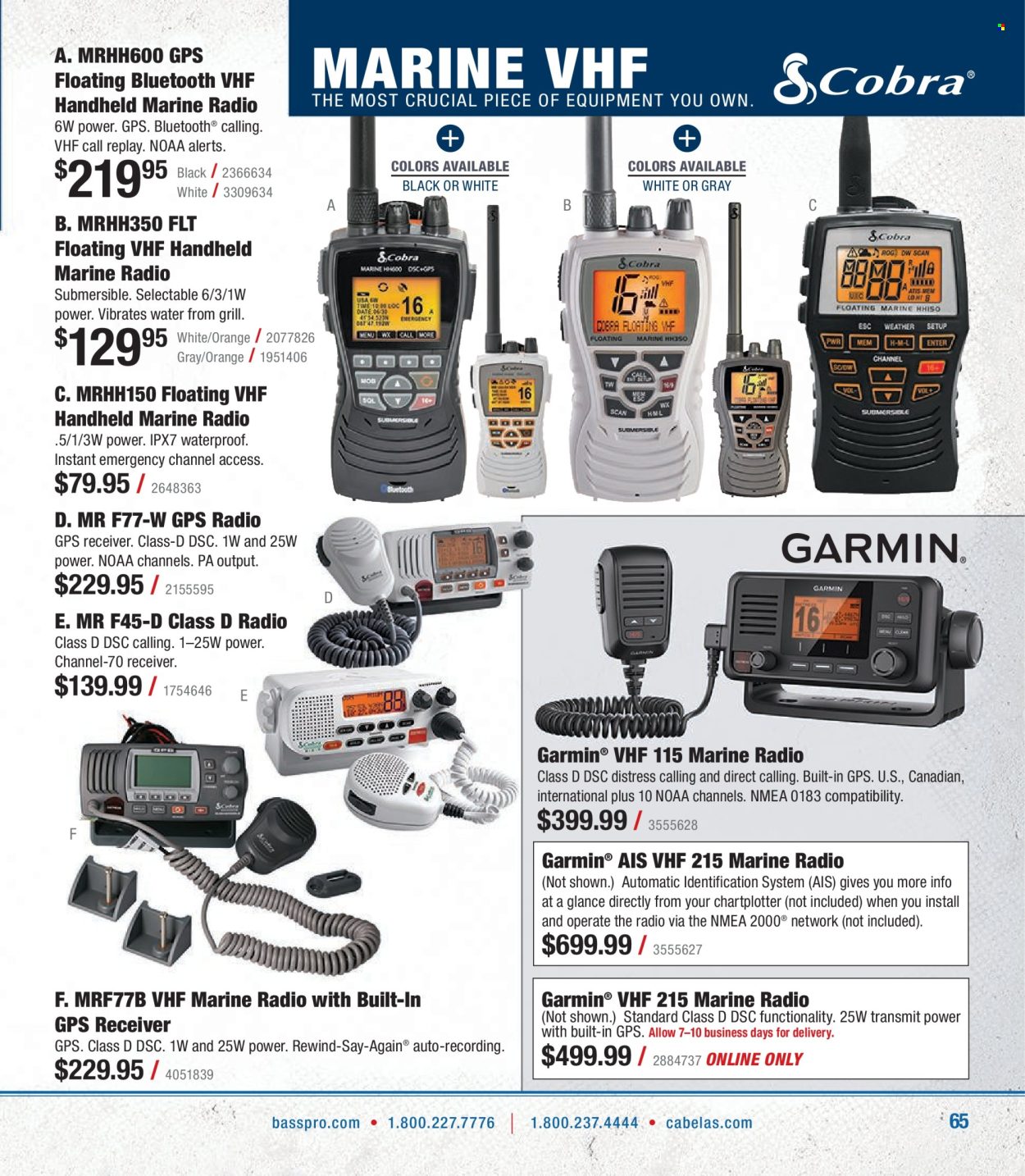 thumbnail - Bass Pro Shops Flyer - Sales products - Garmin, radio, grill. Page 65.