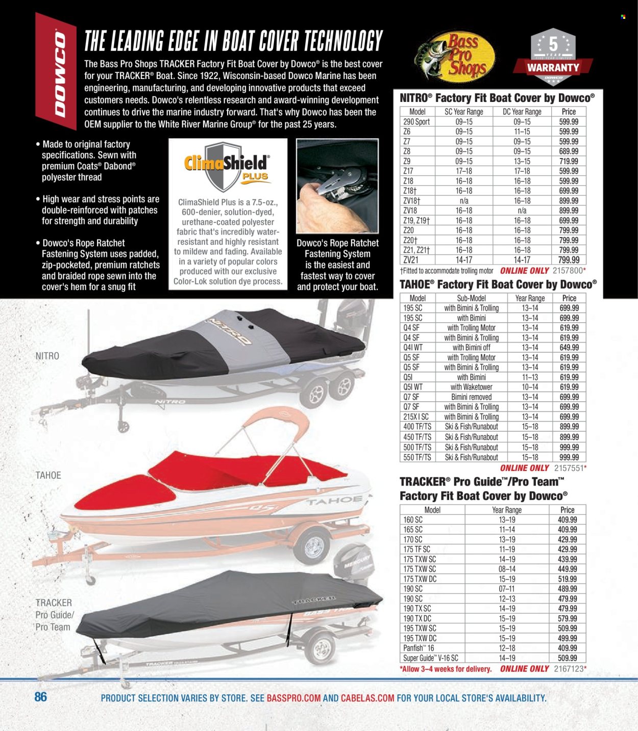 thumbnail - Bass Pro Shops Flyer - Sales products - Snug, boat cover, Bass Pro. Page 86.