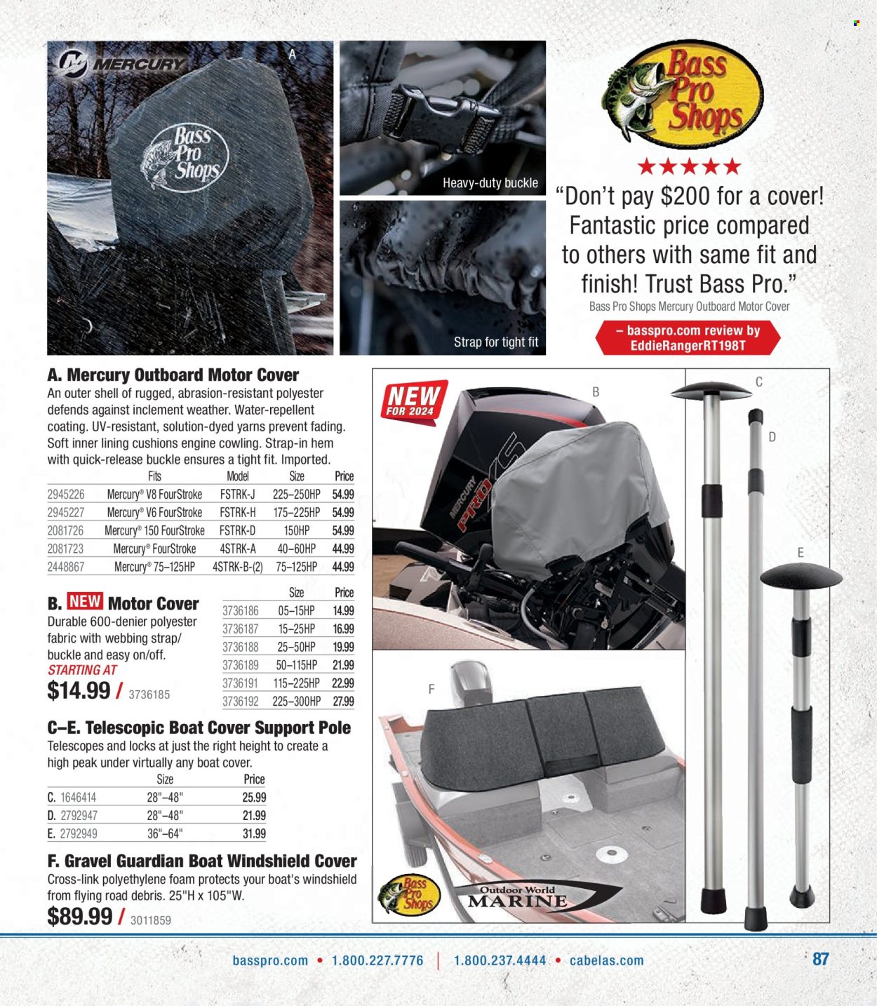 thumbnail - Bass Pro Shops Flyer - Sales products - cushion, Trust, boat cover, Bass Pro, strap. Page 87.