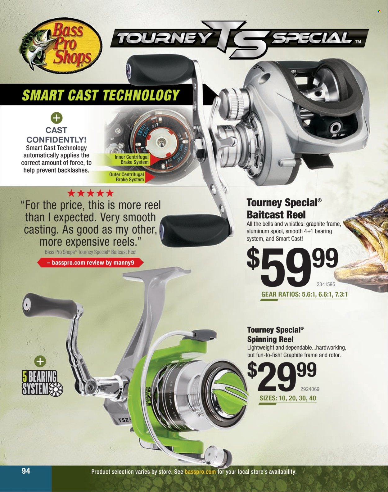 thumbnail - Bass Pro Shops Flyer - Sales products - Bass Pro, baitcast reel, reel, spinning reel. Page 94.